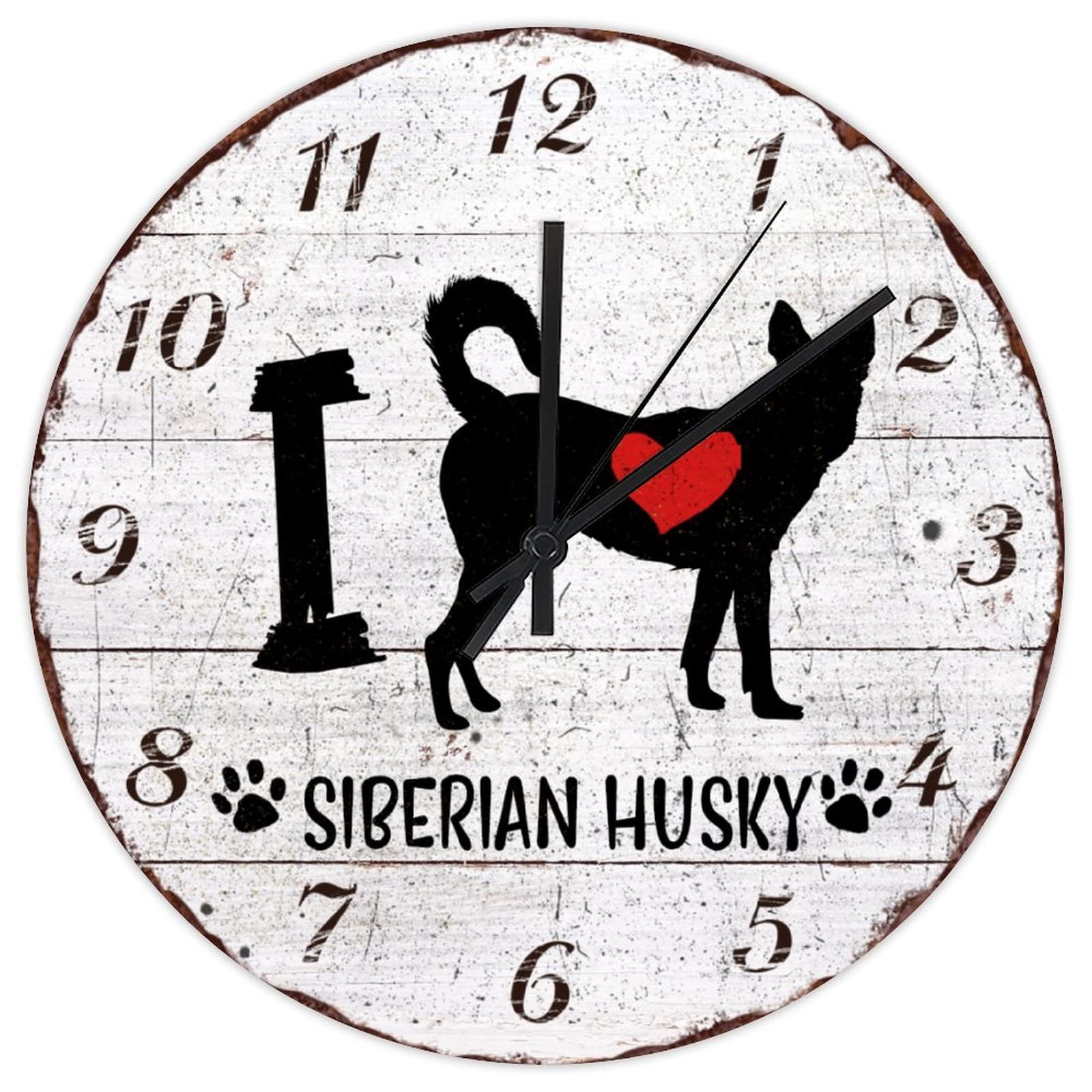 Horloge murale Husky de Sibérie silencieuse sans tic-tac grand format 38 cm