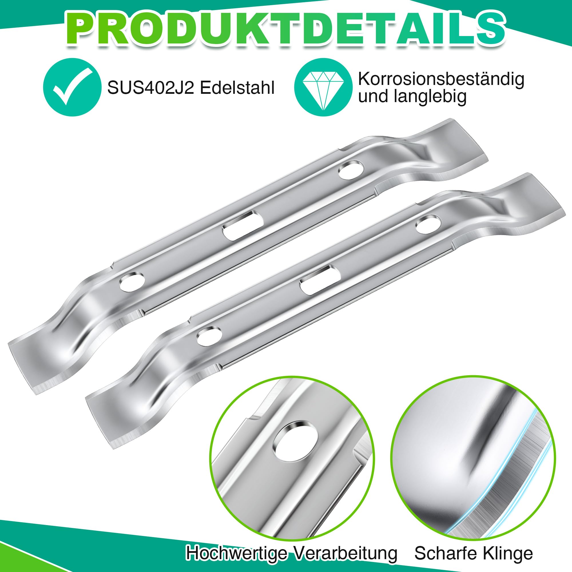 Enhon 2 Lame per Robot Tosaerba Compatibili con iMOW RMI 422, 422P, 422PC – Lame di Ricambio per Viking MI 422 – Lame Tosaerba in Acciaio Inossidabile 420, 197 mm, Argento