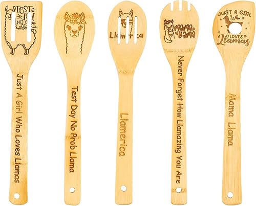 5PCS Cucharas de cocina de madera de llama Regalos de llama