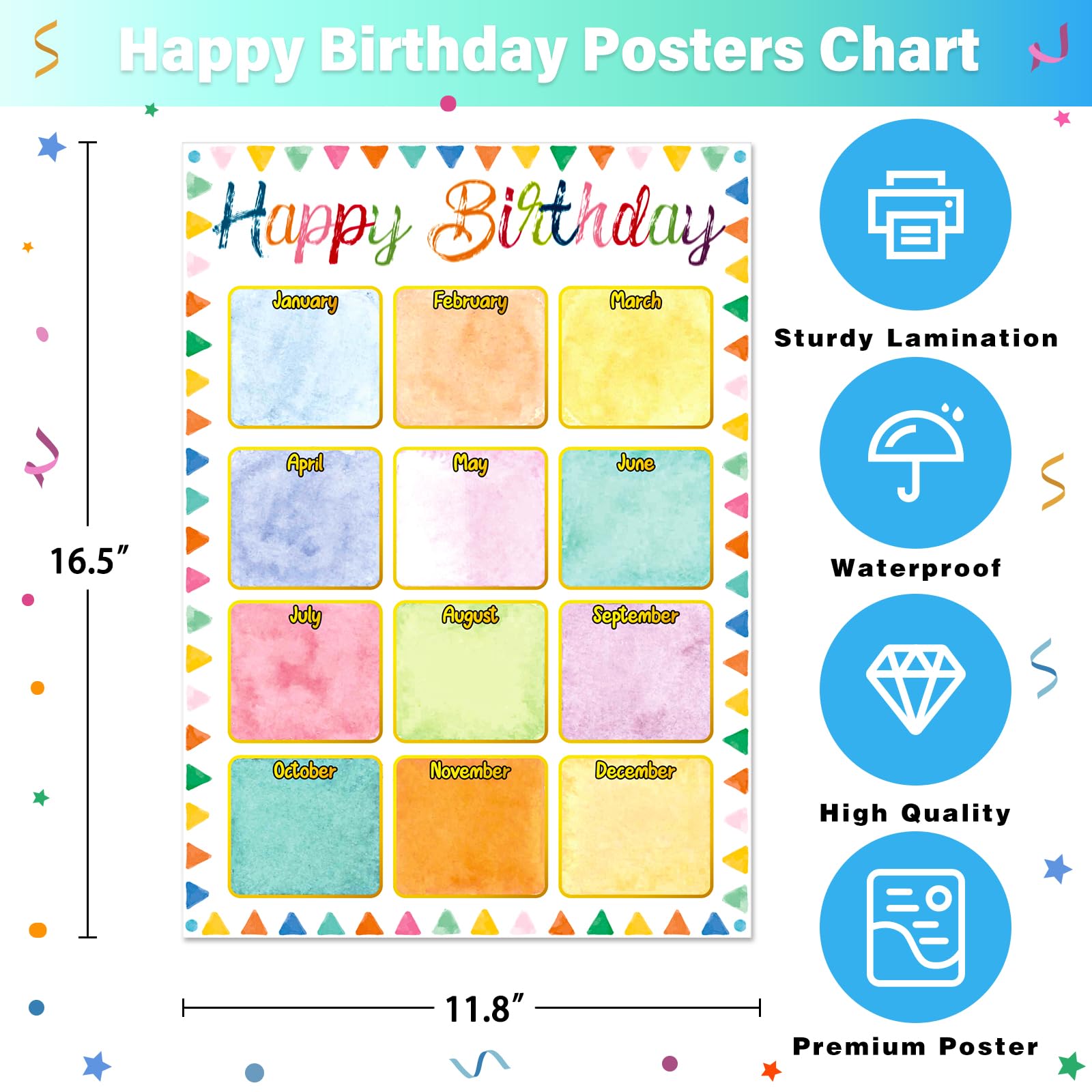 Poster Calendrier D'anniversaire Pour Classe – Déco De Tableau D'affichage Laminé Et Imperméable – Design Cupcakes Coloré – Fourniture Rentrée Scolaire