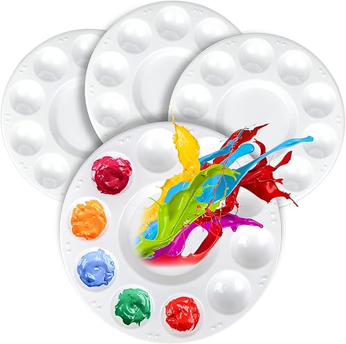 FANDAMEI Paletas de bandeja de pintura redonda blanca, bandeja de paleta de pintura, paleta de bandeja de pintura de plástico, paletas de pintura