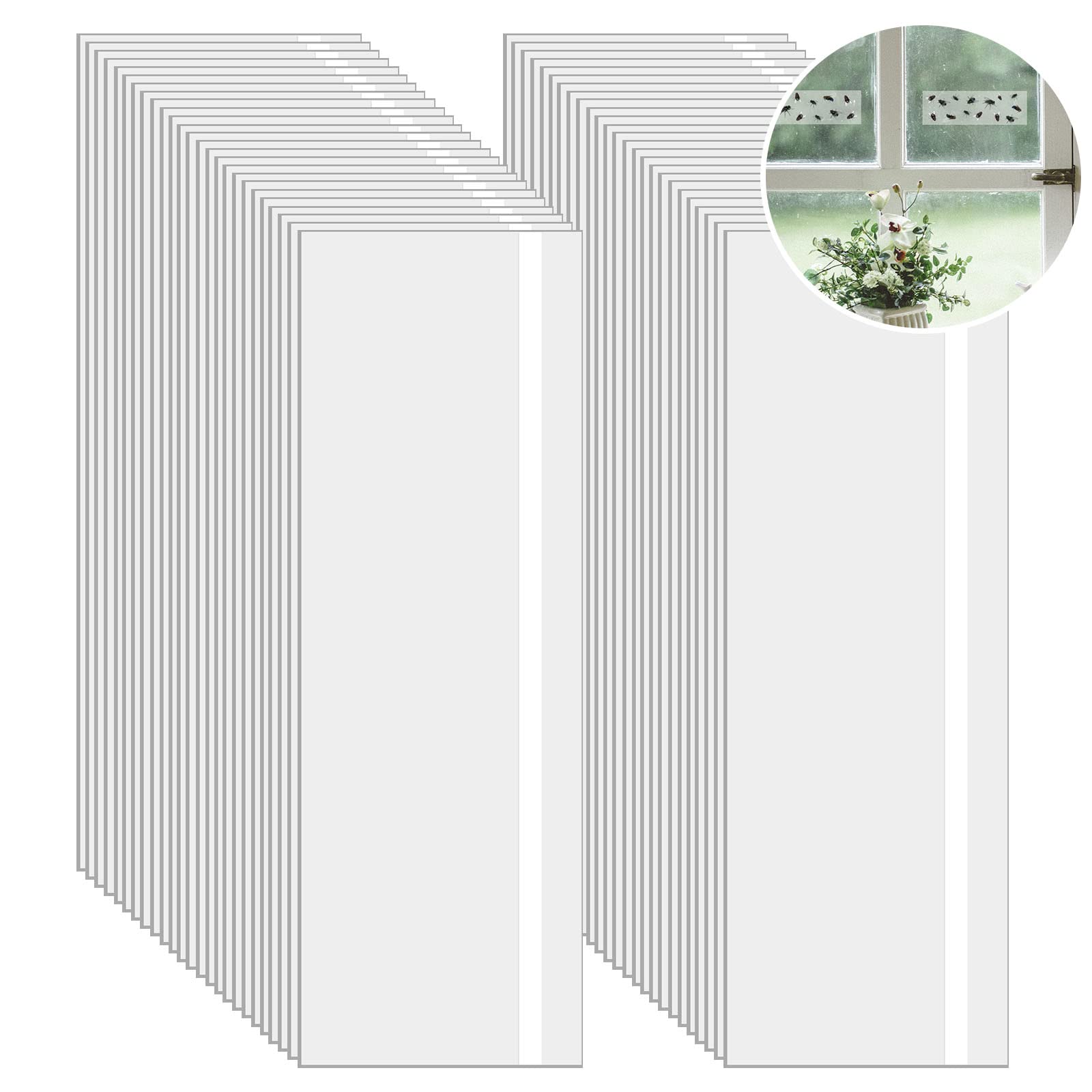 GeeRic Lot de 50 Autocollants pour pièges à Mouches de fenêtre, pièges à Mouches Collants pour l'intérieur, piège à Mouches Transparent pour Mouches domestiques étanches