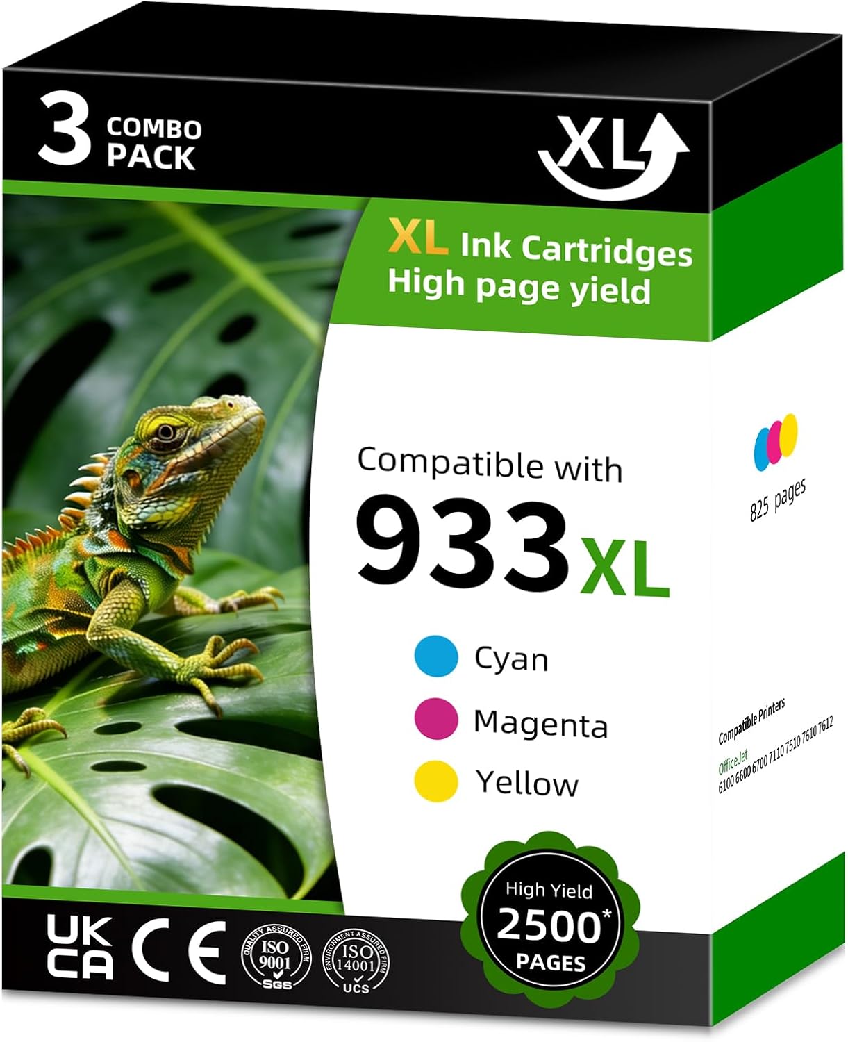 933XL High Yield Ink Cartridge Replacement for HP933XL HP933 933 XL Combo Pack Compatible with HP Officejet 6100 6600 6700 7110 7510 7610 7612 (Cyan Magenta Yellow 3 Pack)