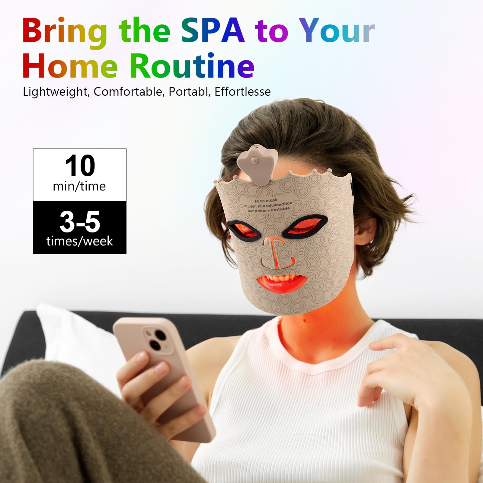 Masque facial à LED avec lampe à lumière rouge, 7 couleurs, LED, pour le visage et la peau, appareil de soin pour tous les types de peau, raffermissement du visage, rajeunissement, Marron