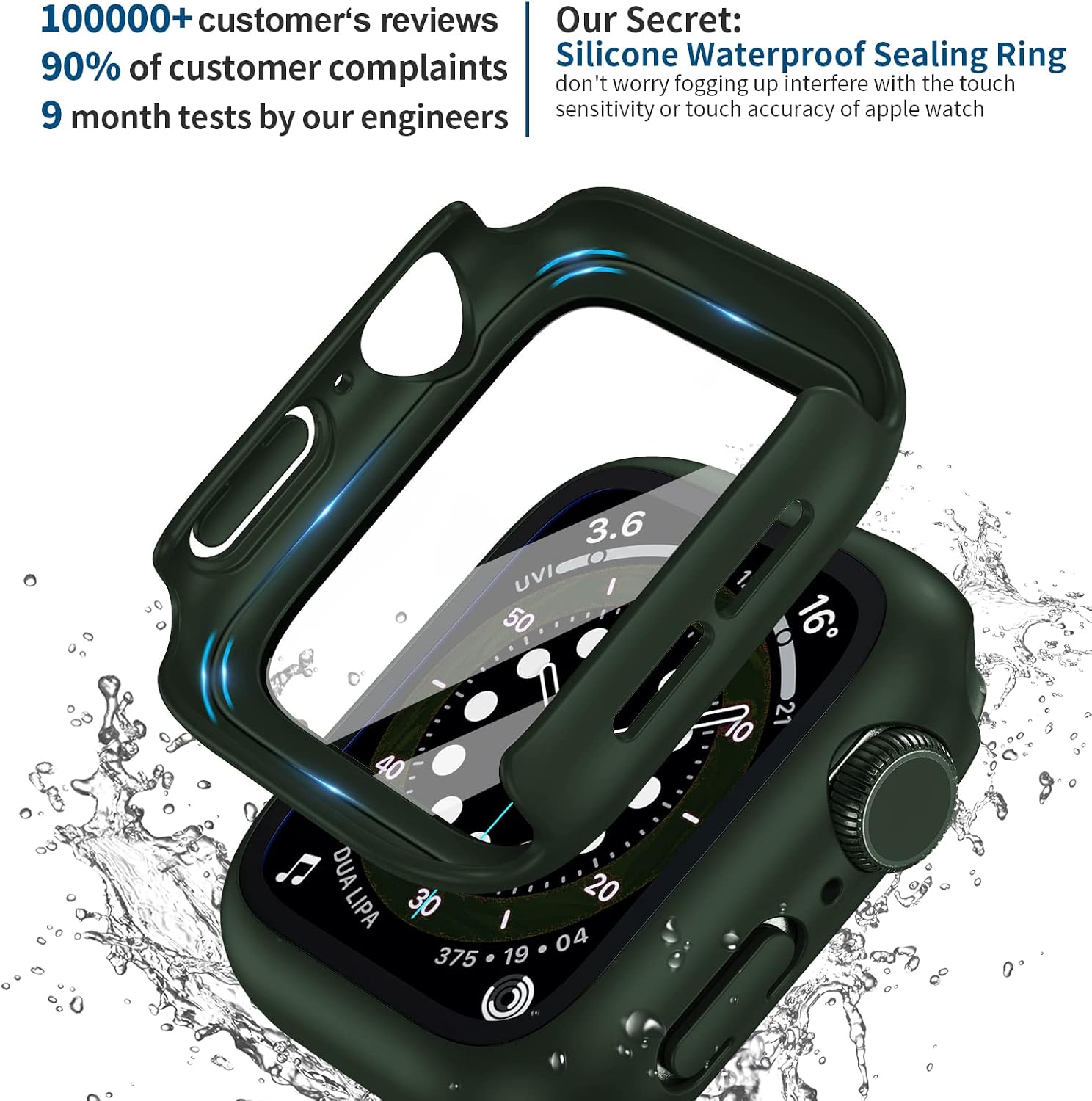 BELONGME [2 Pack] Compatible for Apple Watch Series 8 7 SE 6 5 4 Screen Protector Case 45mm 44mm 41mm 40mm, Waterproof Hard PC Full Protective Cover Bumper for iWatch Case Men Women (45mm Green).