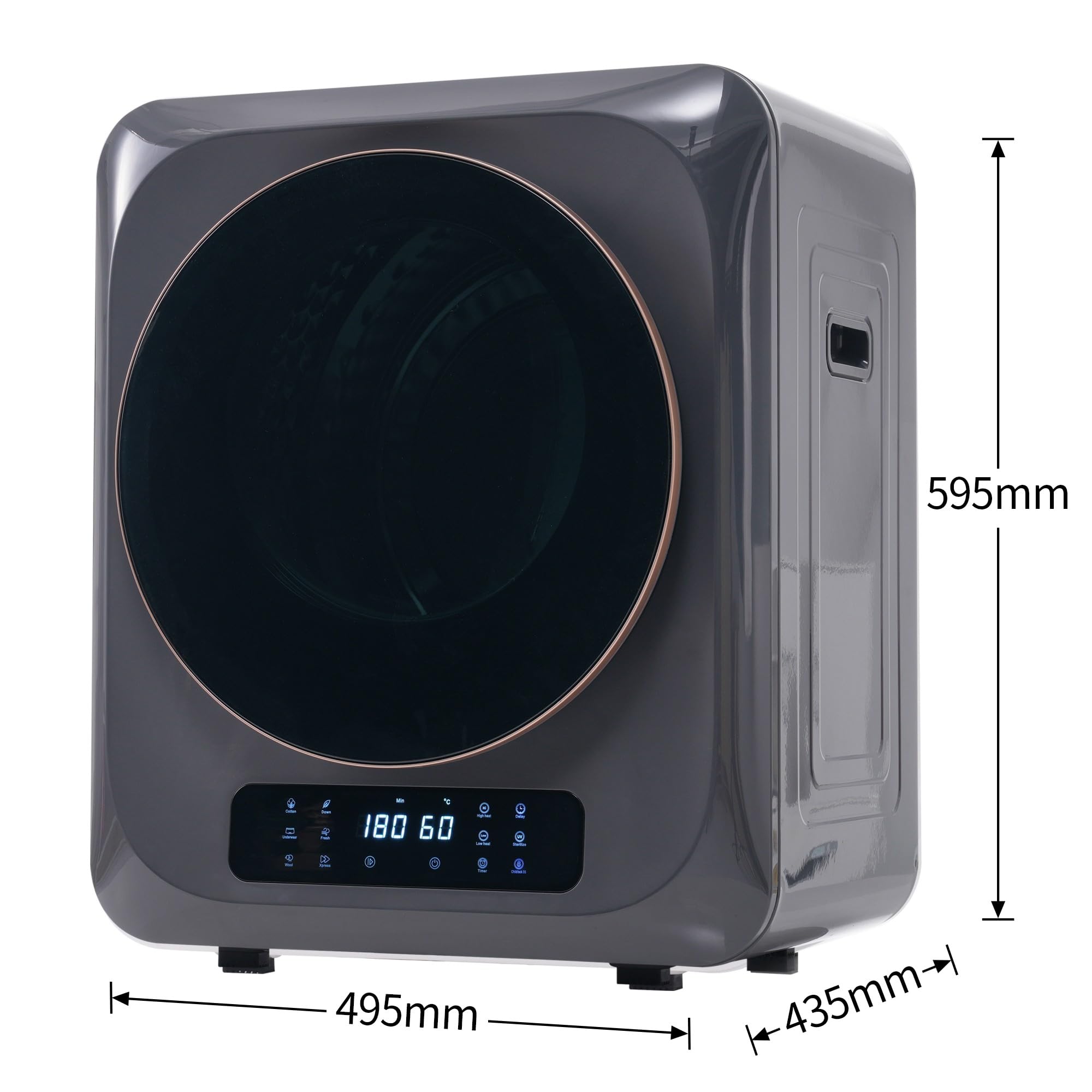 Wäschetrockner Abgastrockner, Edelstahltrockner, 2,5 kg, tatsächlich bis zu 4 kg, 850 W, Mehrfachfiltration, 6 Programme, 6 Funktionen. Überhitzungsschutz, Wandmontage,Grey