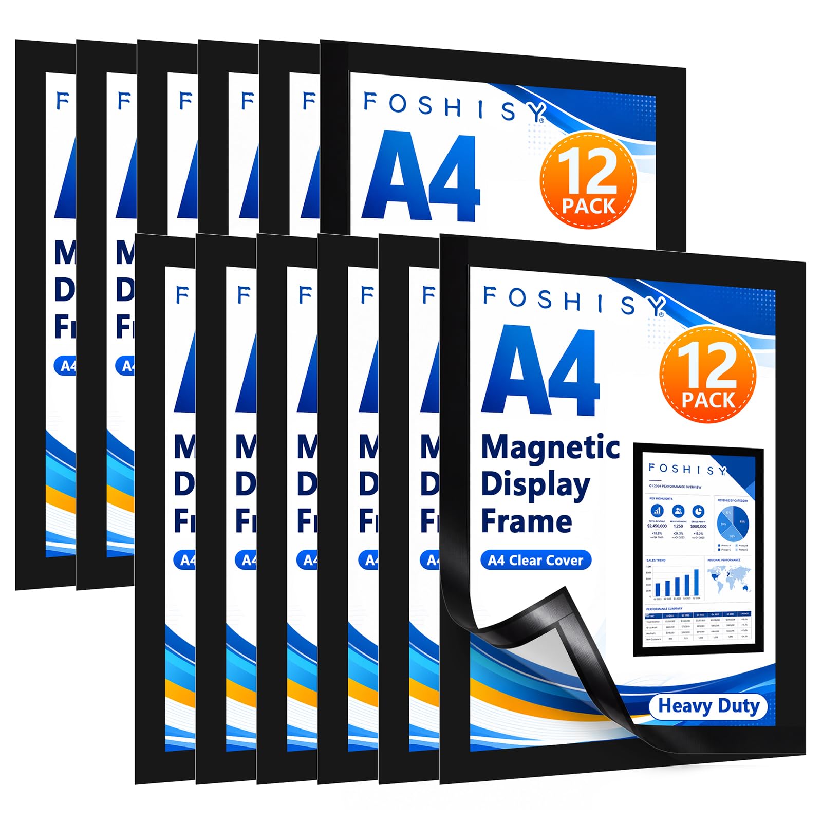 FOSHISY 12 Pcs A4 Magnetic Frame, Clear Magnetic Sign Document Holder,Black