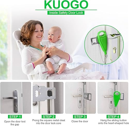 Miniatura 4 de Cerradura de puerta de viaje portátil verde de 1 pieza, cerradura de puerta adicional para asegurar puertas desde el interior, simple y eficaz