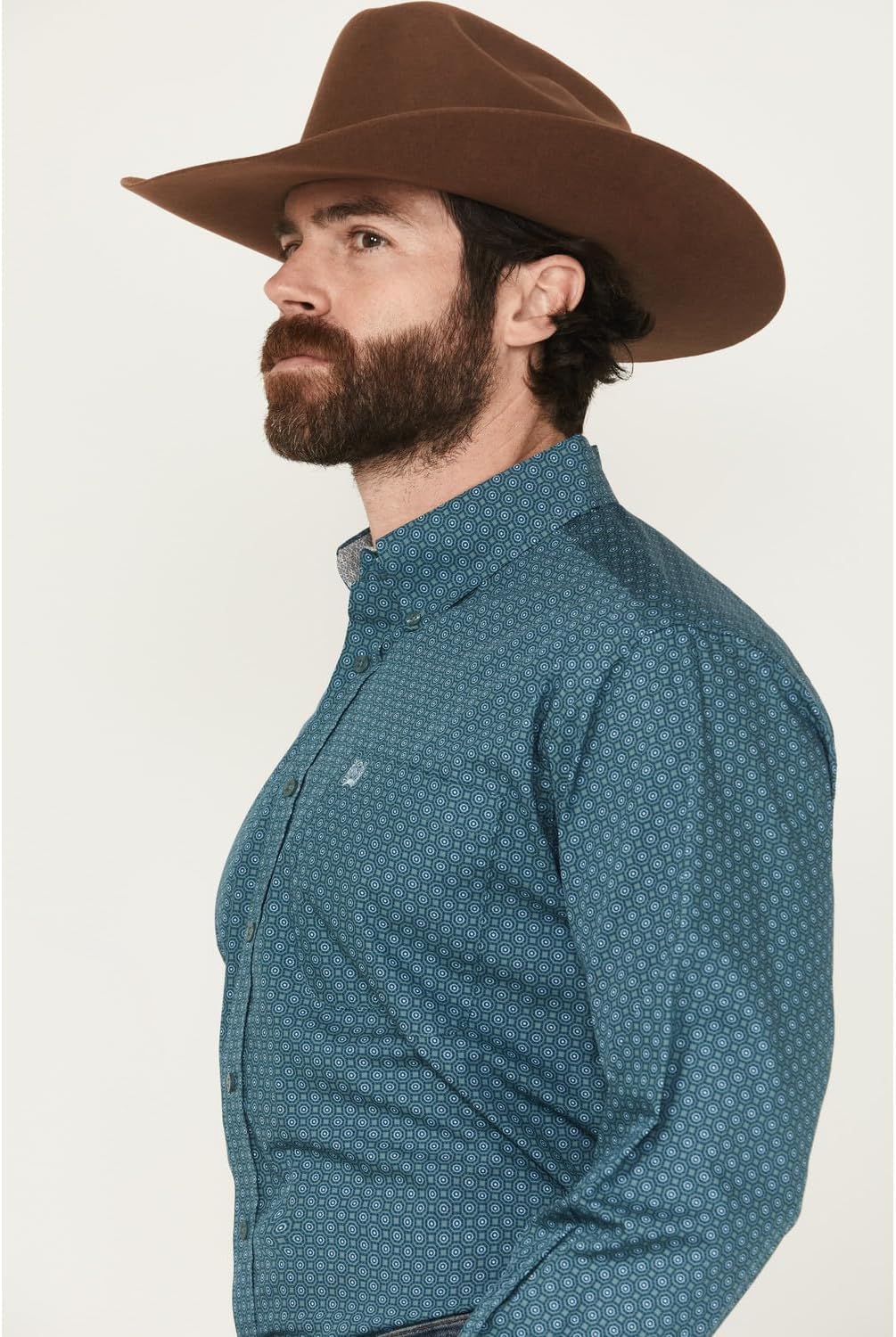 Cinch Mens Green Print Classic Fit Long Sleeve Button Down Shirt