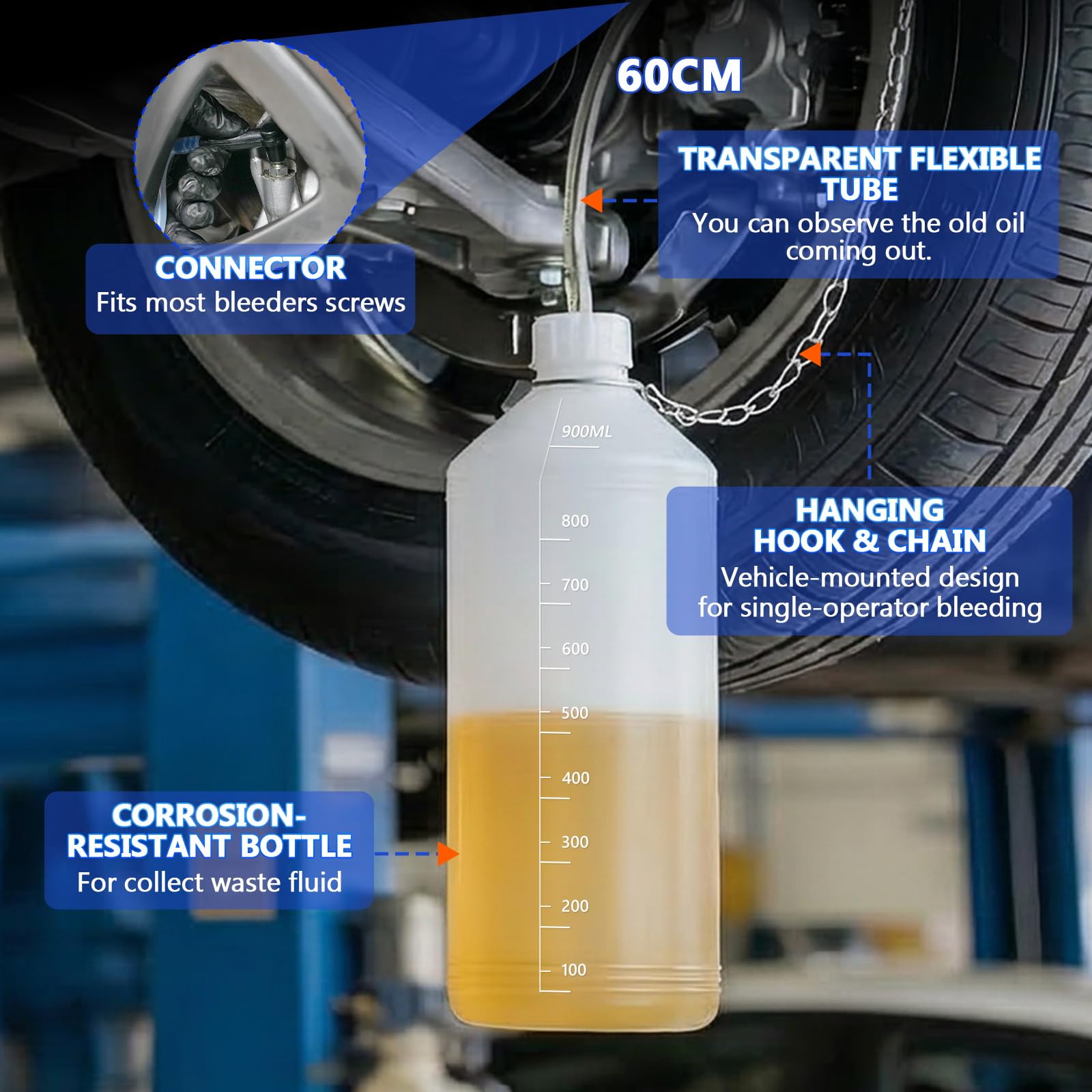 BELEY 3L+1L Kit de Purga de Frenos Manual con 5 adaptadores | Para Cambiar el Líquido de Frenos, Manómetro integrado, Apto para Modelos de Toyota, Renault, Volkswagen, Peugeot, etc
