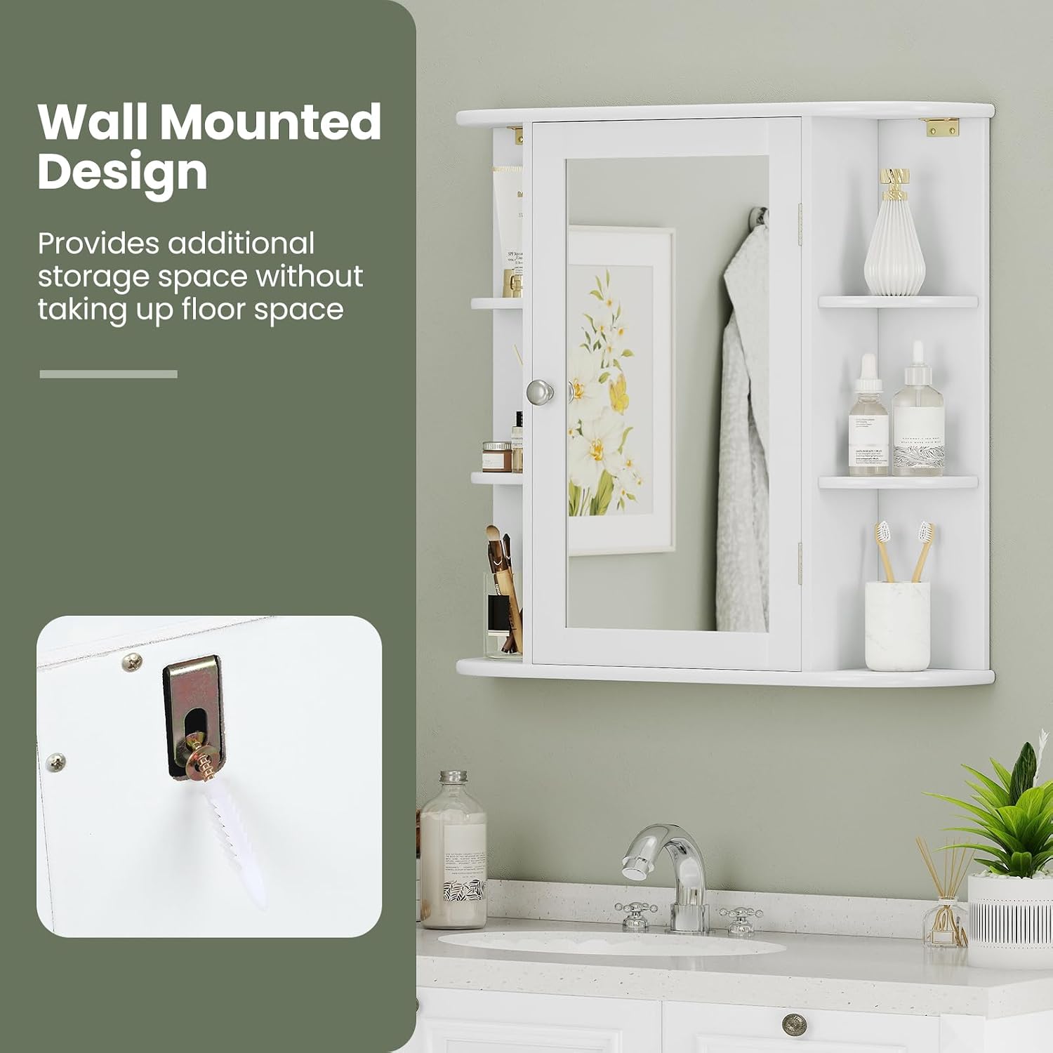 Giantex Bathroom Medicine Cabinet, Wall Mounted Bathroom Mirror Cabinet with Mirrored Door & 4 Interior Shelves, 6 Open Shelves, Mounting Hardware, Space-Saving Storage Cabinet, White