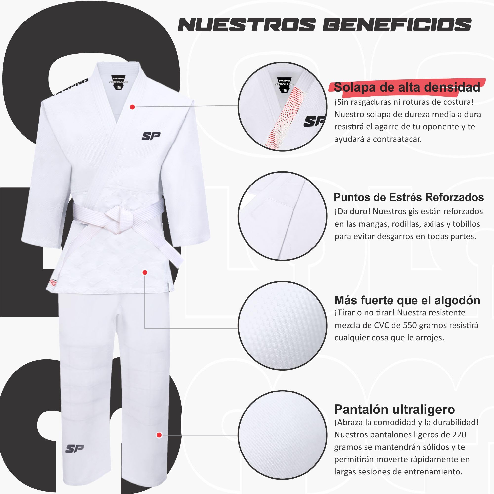 Starpro Judo Kimono - Professional Judogi for Training and Competition - Free White Belt - Men Women Kids - 110-200 cm - White and Blue