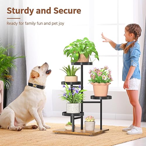 Miniatura 8 de LASZOLA Soporte para plantas negro de 4 niveles para interior, estante resistente para plantas de casa moderna, organizador vertical de metal y