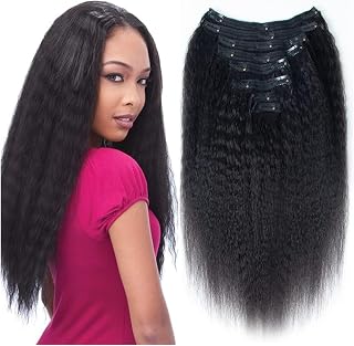 Clip in Hair Extensions Kinky Straight Clip In Hair Extensions Human Hair Clip In Extensions for Black Women #1B Natural Hair Black Kinky Yaki Straight Clip In Brazilian Virgin Human Hair 8Pcs Fashion