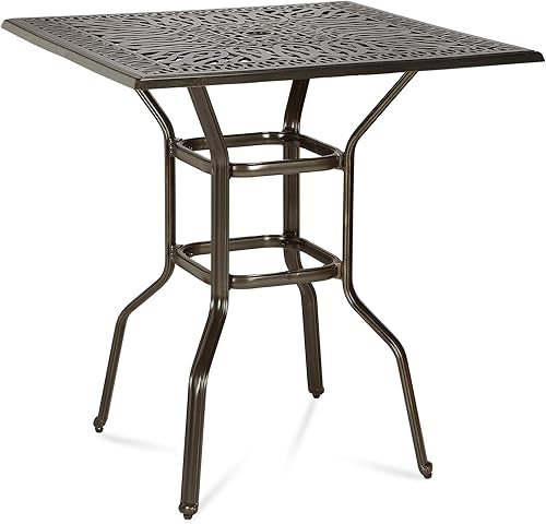 Miniatura 8 de MEETWARM Mesa de barra de altura para patio, mesa de bistró de altura de barra de 31 pulgadas, mesa de comedor redonda de aluminio fundido al aire