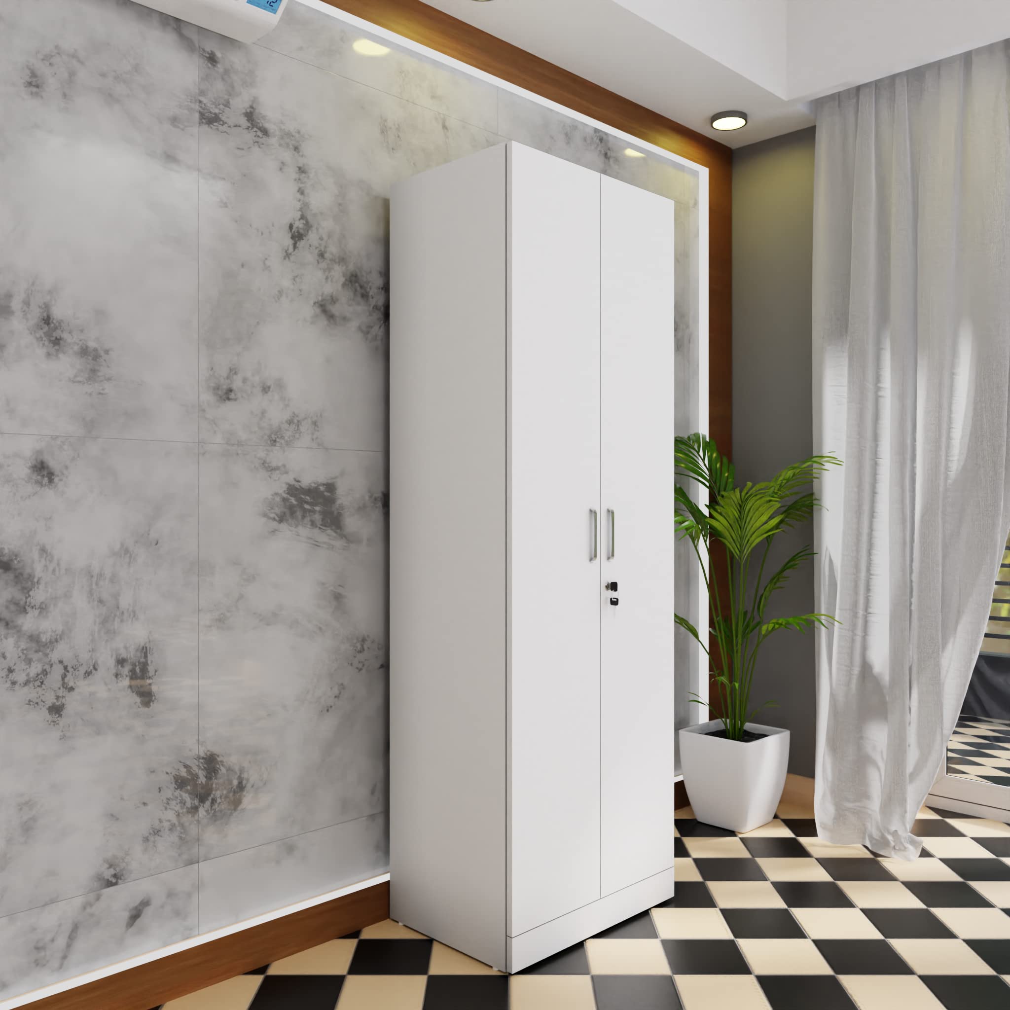 VIKI Wardrobe | Wooden Almirah for Clothes,Door for Bedroom, 2 Door Wardrobe with Doors (Frosty White - 40D x 60W x 180H) | 1 Year Warranty | DIY