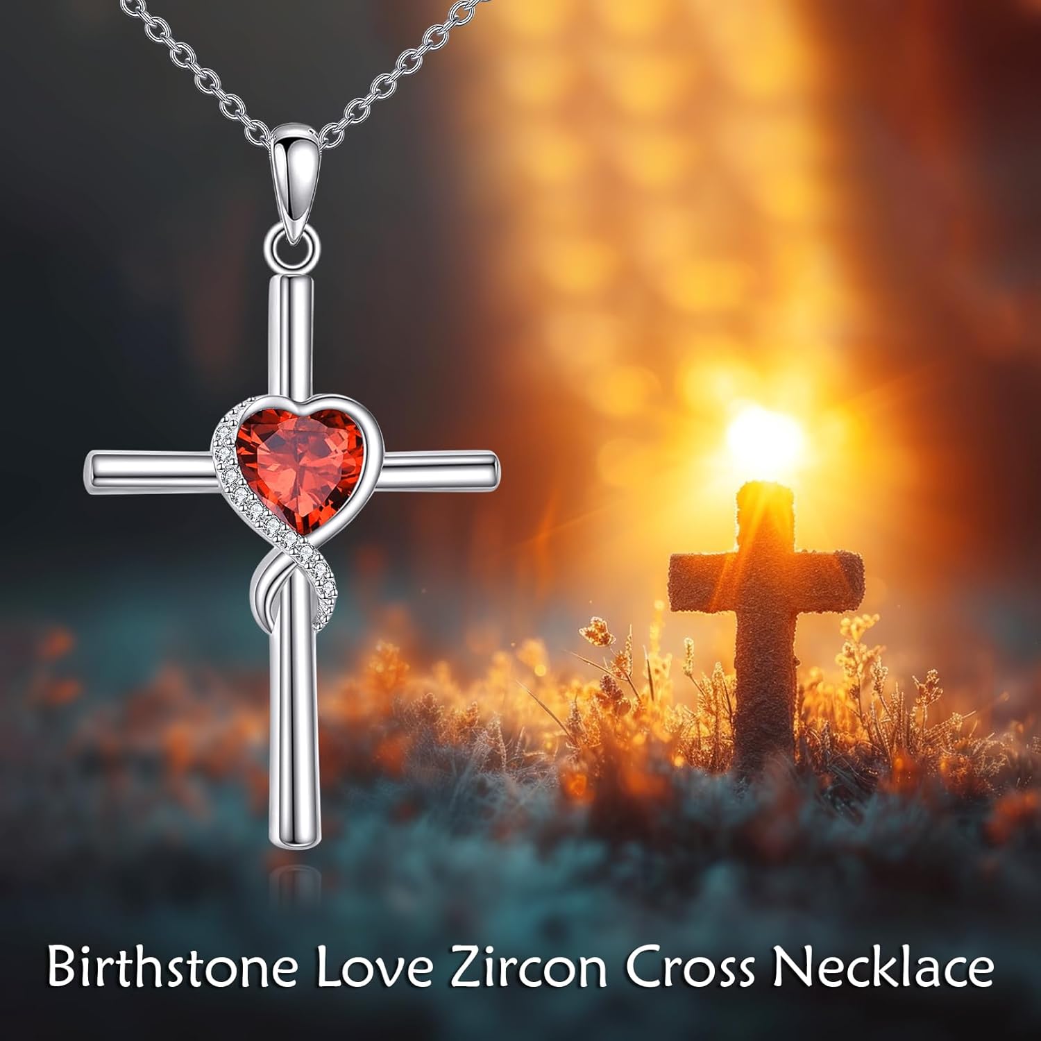 S925 Sterling Silver Cross Necklace for Women Birthstone Necklace Heart Infinity Cross Pendant Necklace Christmas Valentines Day Gifts Birthday Holiday Gifts for Her, 18"+2" Inches - Image 6