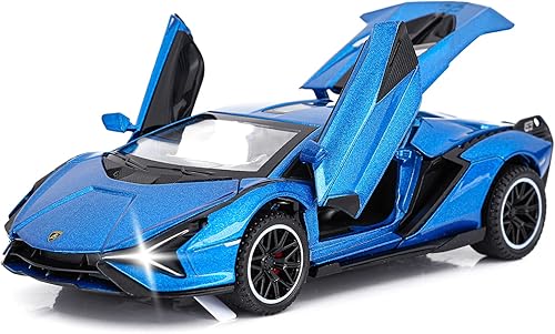 SASBSC Coches de juguete Lambo Sian FKP3 modelo de metal con luz y sonido Pull Back Car de juguete para niños a partir de 3 años azul Verde militar,