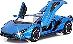 SASBSC Lamb Toy Cars Sian Diecast Metal Model Car with Light and Sound Fkp3 Pull Back Car Toys for Boys Age 3 + Year Old (Blue)