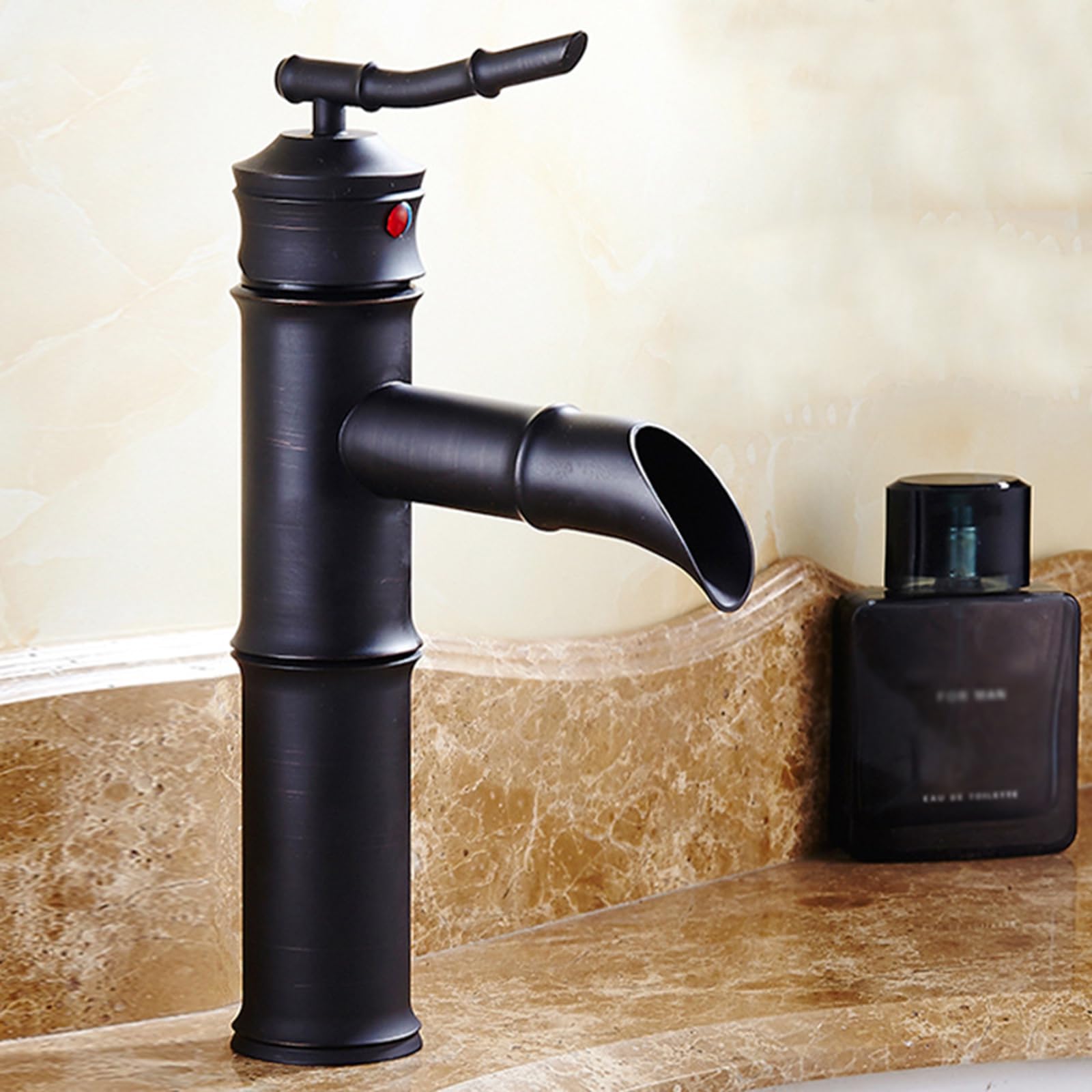HCFYAUIS Retro Basin Taps Oblique Mouth Single Handle Waterfall Tap G1/2 Bathroom Basin Mixer Tap,Vintage Black,Short