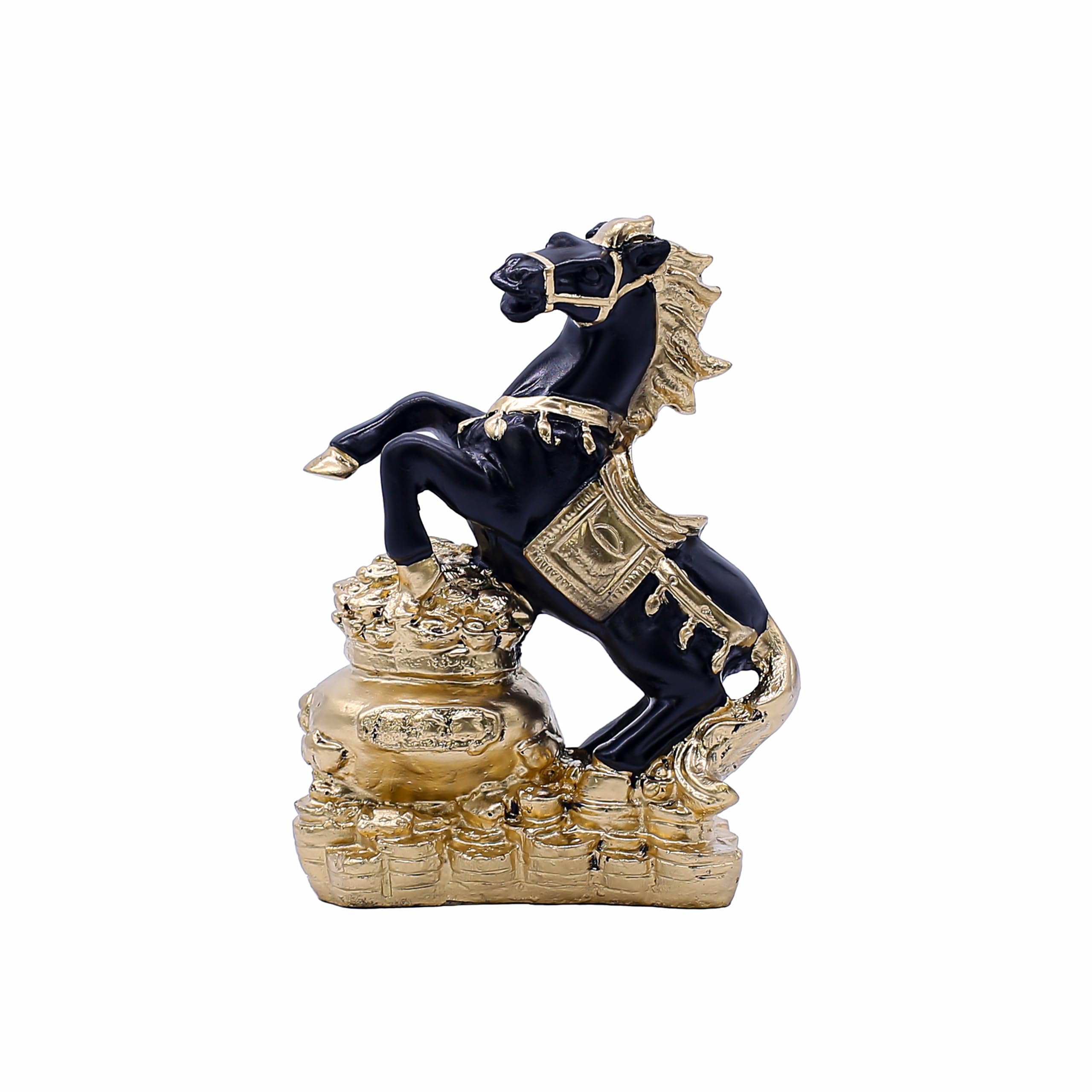 Feng Shui Black and Gold Horse Statue ? Wealth Success Galloping Horse Figurine on Treasure Pot, Decorative Stallion Sculpture for Home Office Desk or Business Prosperity Gift-picture-29