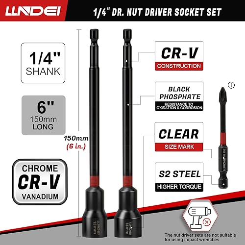 Miniatura 5 de LLNDEI Juego de llaves de vaso de 14 de pulgada y juego de destornilladores de tuercas magnéticos, 44 piezas, enchufes de 14 pulgadas métricas