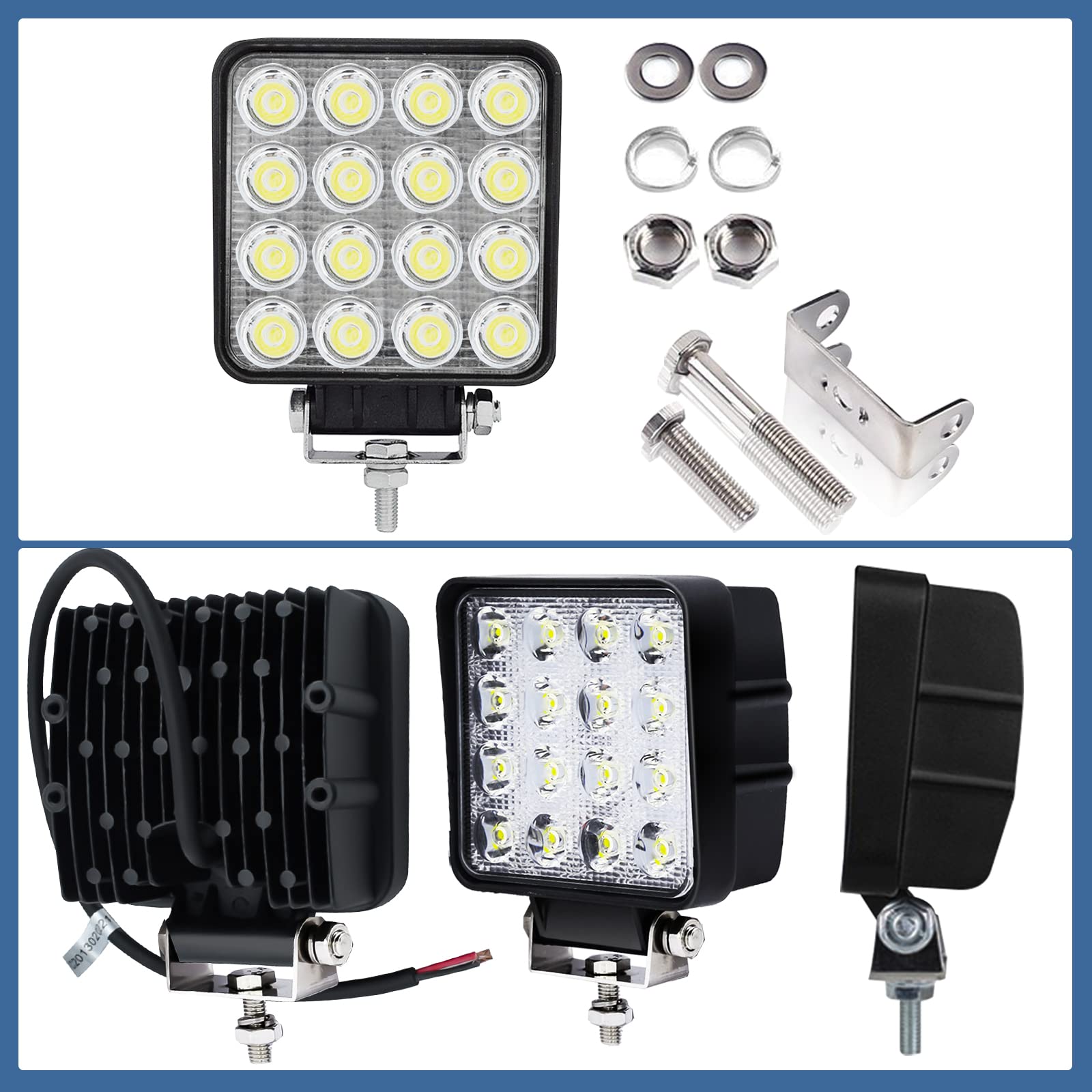 Yakimz Lot De 4 Phares LED Travail 48W 12V – Projecteurs 4320 Lumens 6500K IP67 Étanche, Feux De Recul Puissants Pour Tracteur 4x4 SUV Camion Off-Road