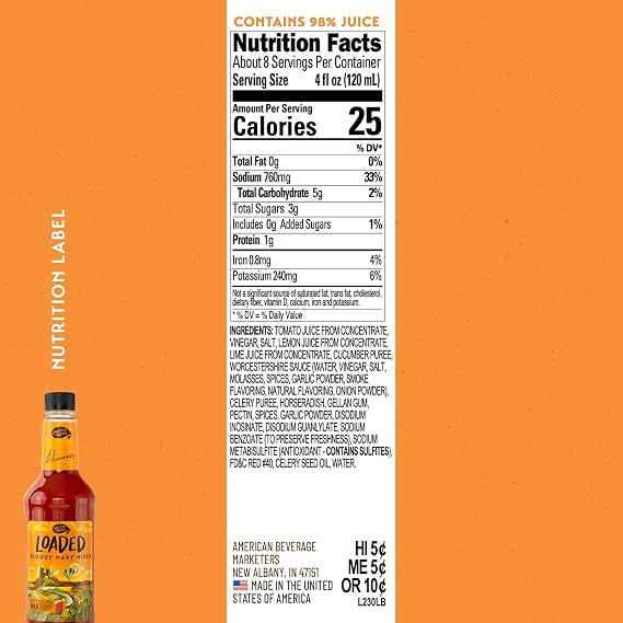 مزيج مشروب ماري الدموي المحمل ، جاهز للاستخدام ، زجاجة 1 لتر ( 33.8 Fl Oz ) ، عبوة من 3