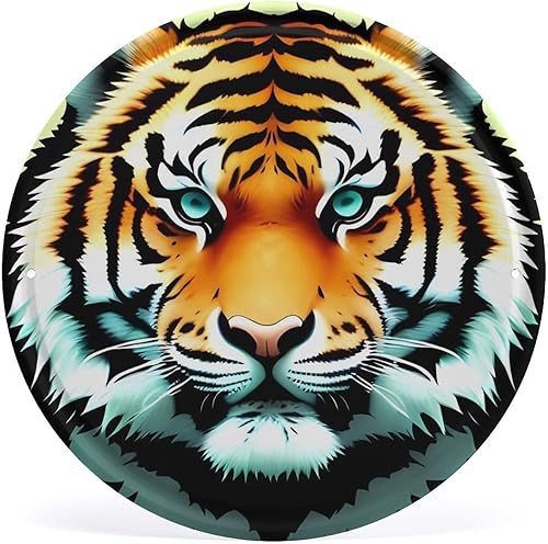 Miniatura 9 de Arte circular de metal para colgar en la pared de hierro, mezcla azul y marrón, letrero de lata industrial vintage con agujeros preperforados, arte