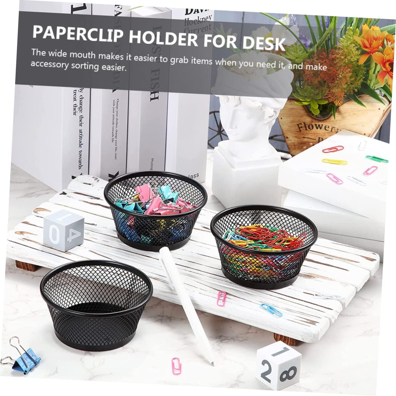 Office Desk Accessory 6pcs Stackable Mesh Paper Clip Holder Desk Pin Organizer Paperclip Organizer
