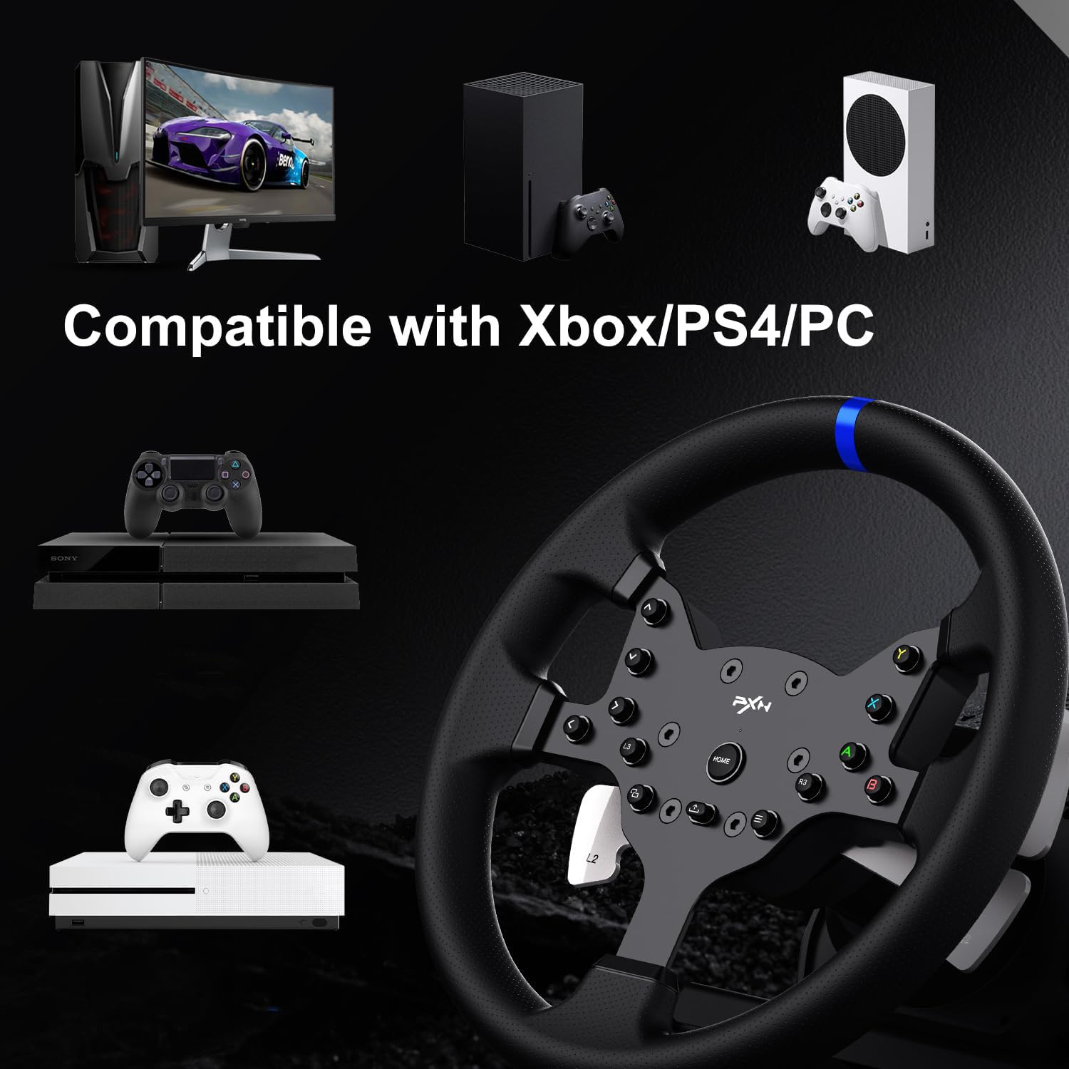 PXN V99 - Volante de carreras de PC, volante de retroalimentación de fuerza real con pedales y cambio, simulador de volante de carreras desmontable de 270/900 grados para PC, Xbox One, Xbox Series X/S