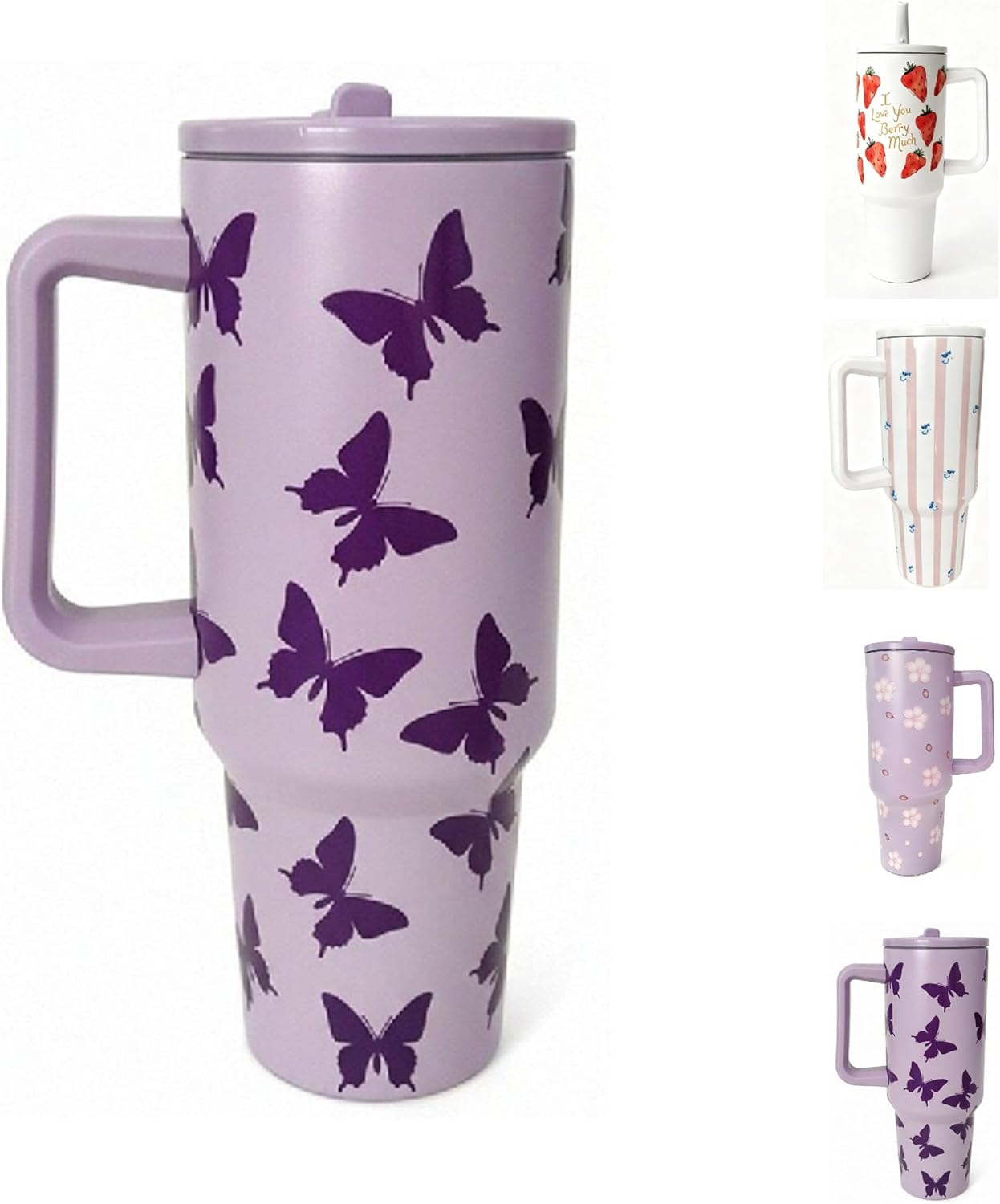 Cherry Blossom 40 oz Insulated Tumbler with Handle,Stainless Steel Double Wall Vacuum Flask, Leak‑Proof Lid & Straw, Keeps Drinks Hot & Cold, Cute Floral Water Bottle for Women