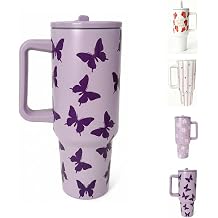 Butterfly 40 oz Insulated Tumbler with Handle,Stainless Steel Double Wall Vacuum Travel Mug, LeakProof Lid & Straw, Keeps Drinks Hot & Cold, Cute Butterfly Water Bottle for Women