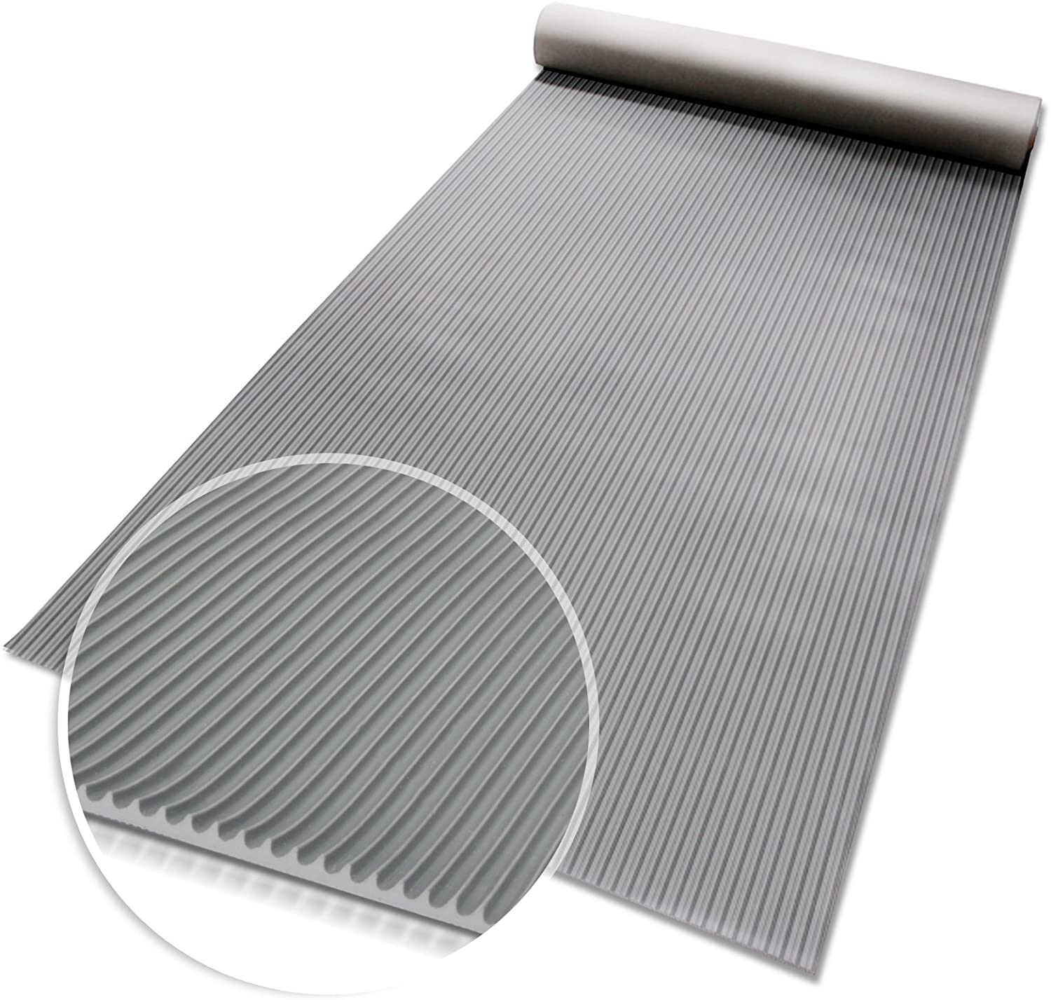 Floordirekt Gummimatte mit Rillen - Geruchsarme Bodenmatte - Gummiläufer 3mm dick, feingerippt in Schwarz und Grau (100 cm x 150 cm, Grau)