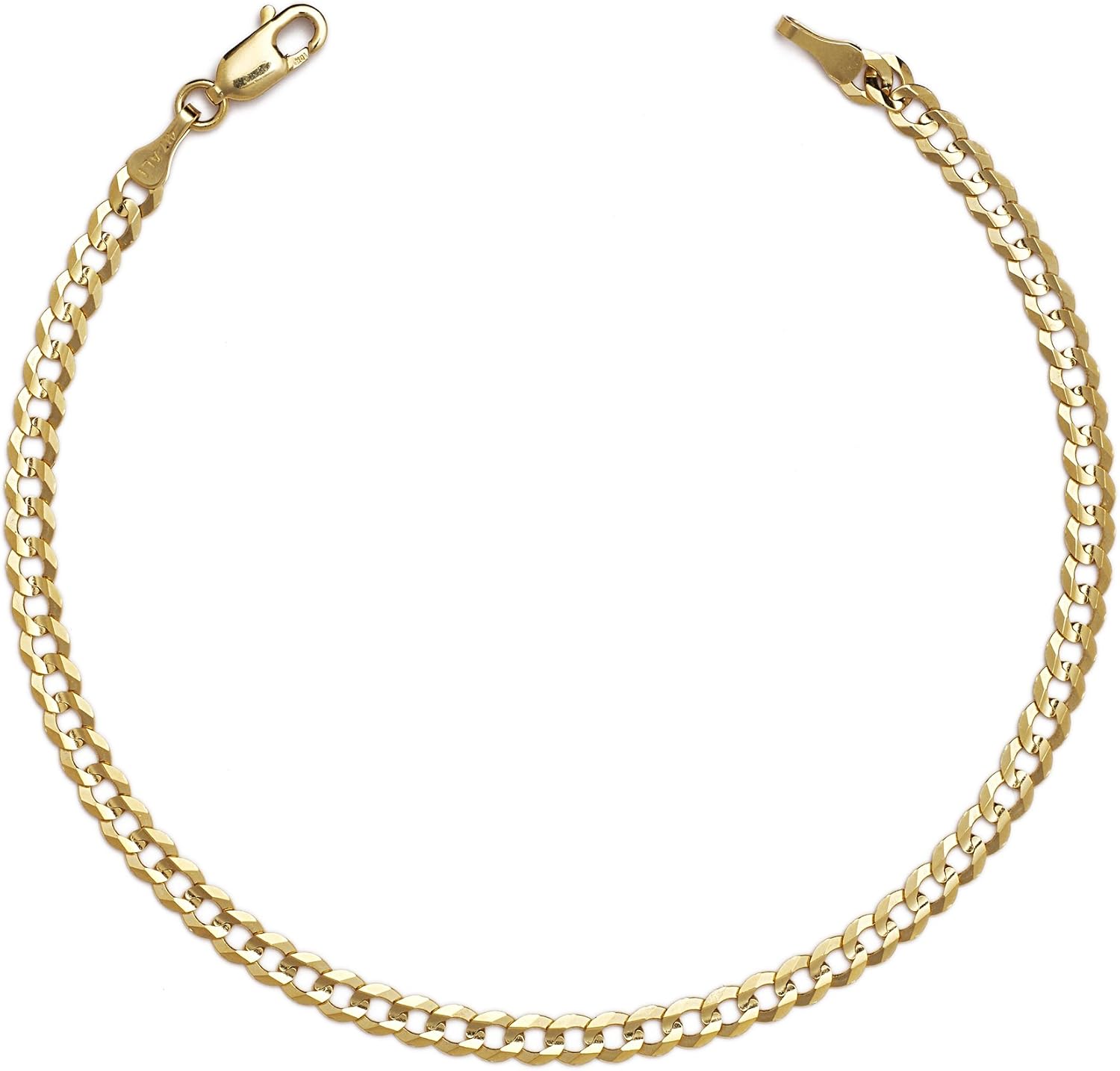 Floreo 10k Yellow Gold 4mm Solid Curb Cuban Chain Bracelet and Anklet 11 Inch