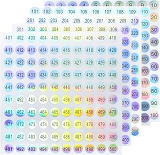 5 Sets Consecutive Number Stickers - 1 to 500, 0.39inch, Self Adhesive Label Stickers Round Laser Stickers Decals for Organizing Nail Polish Bottle, Nail Swatch Sticks, Lipstick