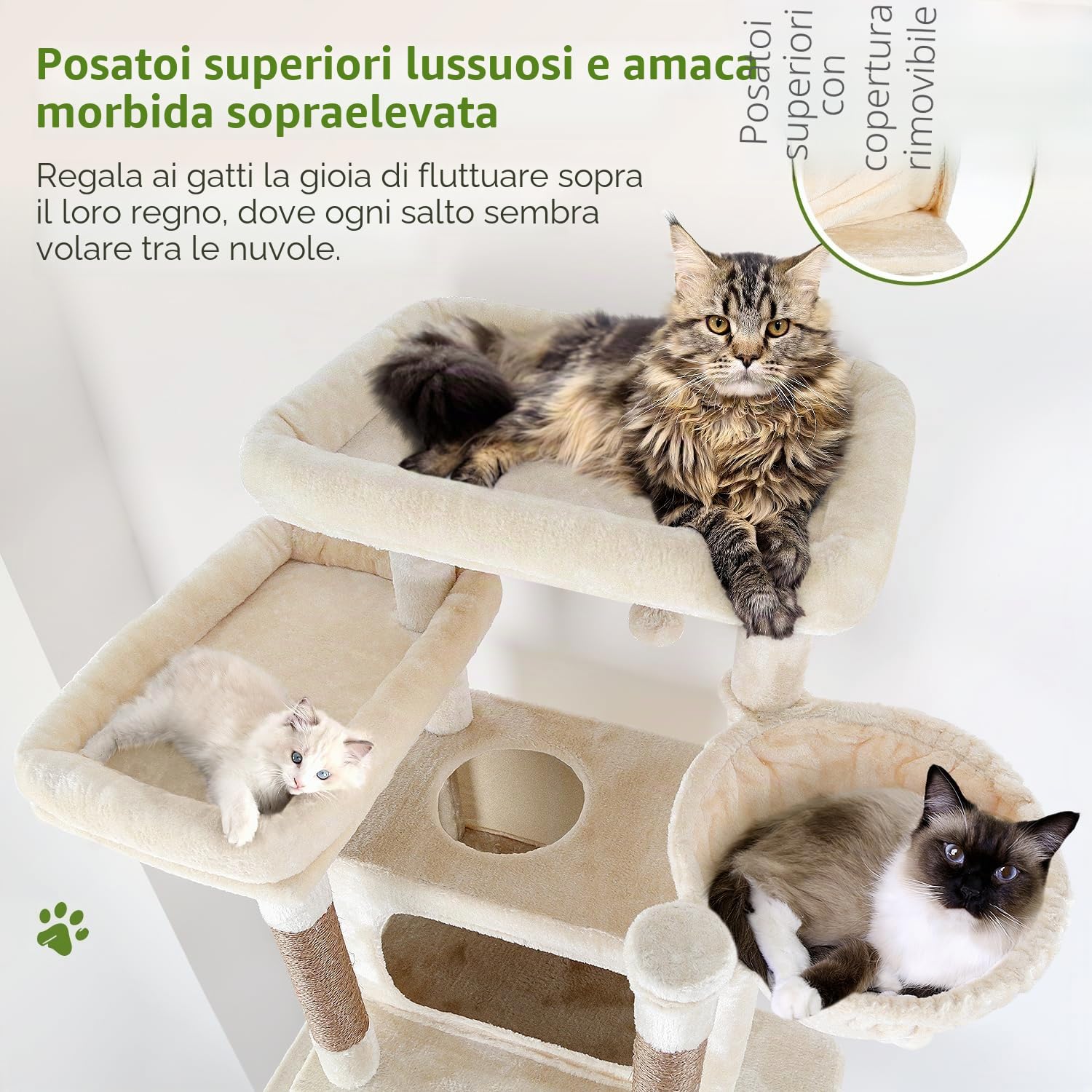 Globlazer Tiragraffi per Gatti Beige XXL, Albero Gatti Alto 213 cm con 2 Grandi Grotte 50*30*30CM, Grande Piattaforma, Trespoli, Amaca, Torre del Gatto Stabile per Grandi Gatto Adulti (F83B, Beige)
