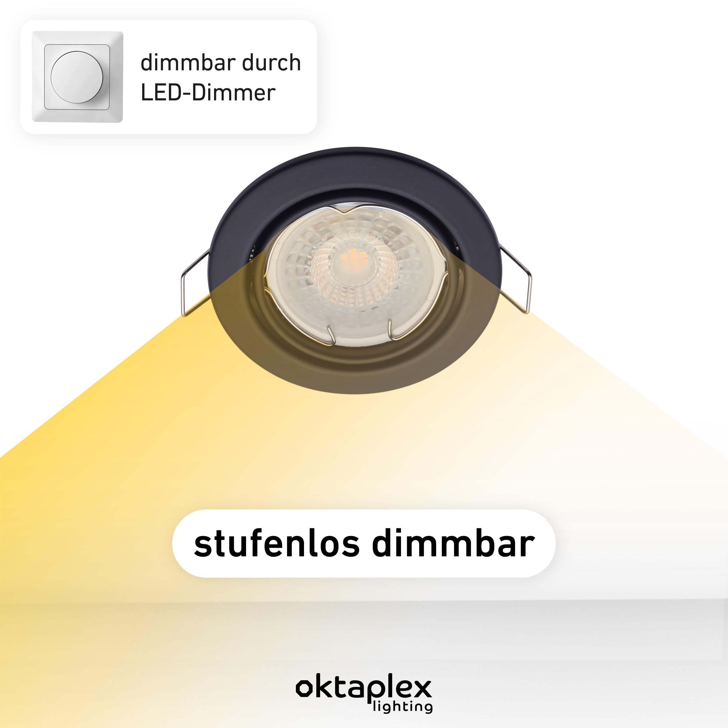 Oktaplex 6x Dijon Einbaustrahler LED 230V dimmbar Schwenkbar ultra flach | 22mm Einbautiefe, 3000K Warmweiß, Lochmaß 68mm, 5W, 380lm, 110° Deckenspots Schwarz