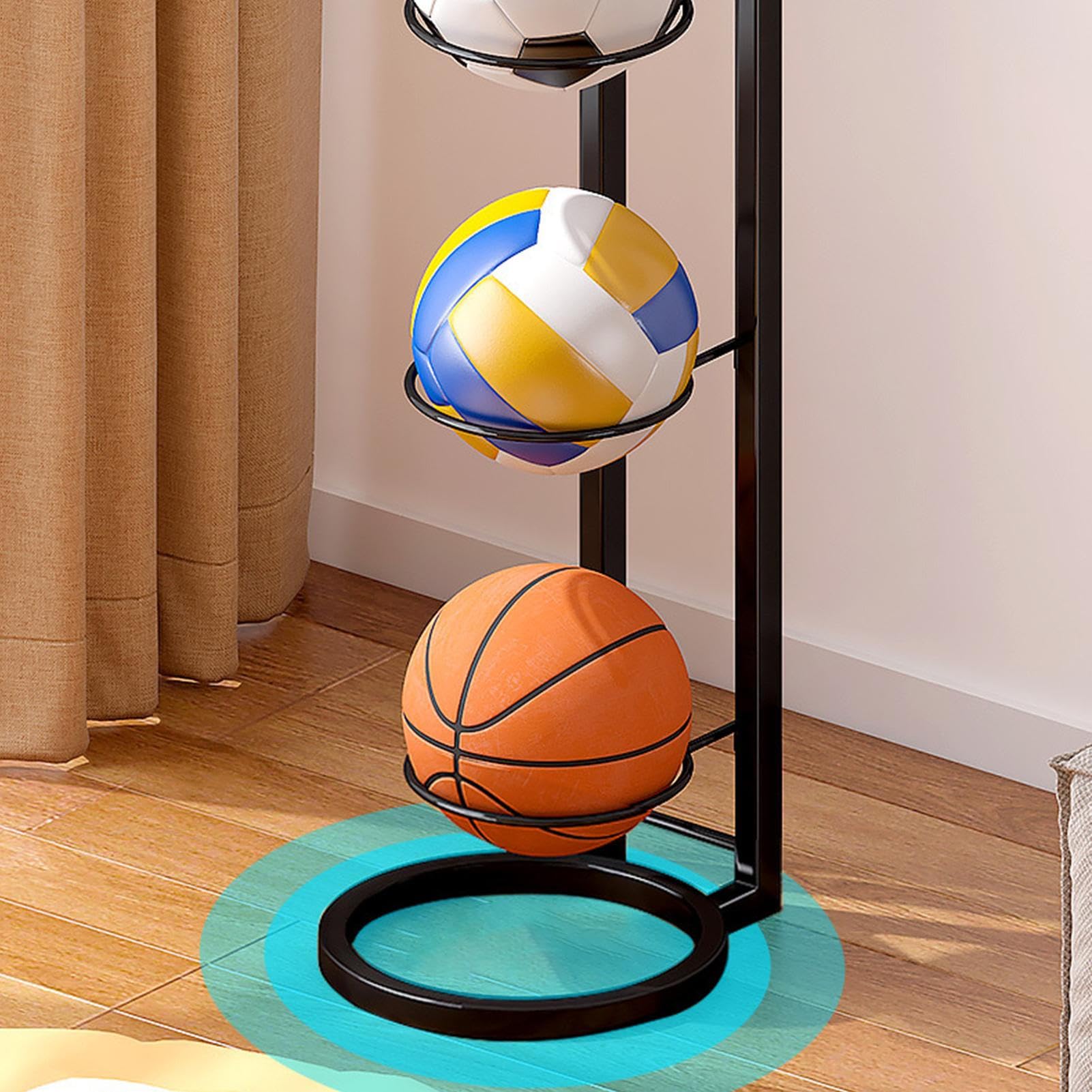 Estante de Bolas de 3 Niveles - Soporte Balon Futbol, Almacenamiento Vertical De Pelotas Portátil para Baloncesto, Fútbol y Voleibol