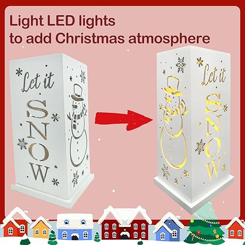 Miniatura 5 de Decoraciones de Navidad para el hogar, letrero de muñeco de nieve LED iluminado con temporizador, diseño hueco, letrero de mesa de madera estilo