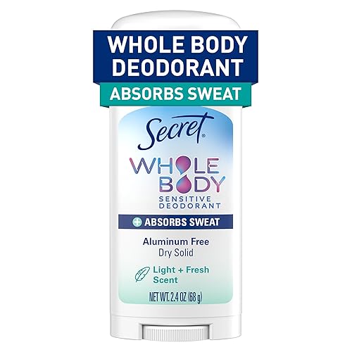 Secret Desodorante de cuerpo entero Dry Feel Stick + absorbe el sudor para mujeres, ingredientes derivados naturalmente, aroma ligero y fresco,