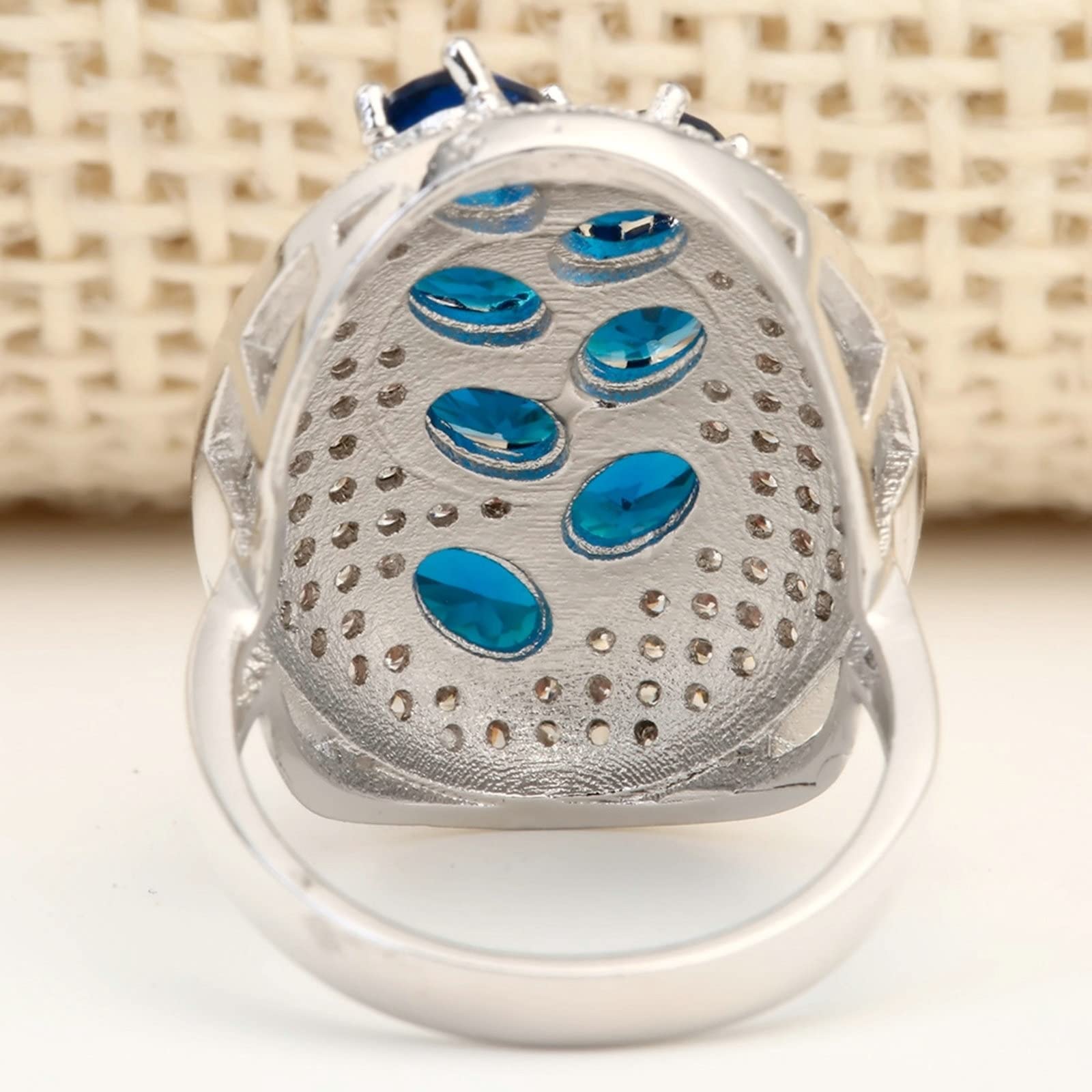 Ringe Blau. Steine, individueller Ring für Damen, plattiert, Mikro-Pavé, Blaue und weiße Zirkonia, Größe mit Box
