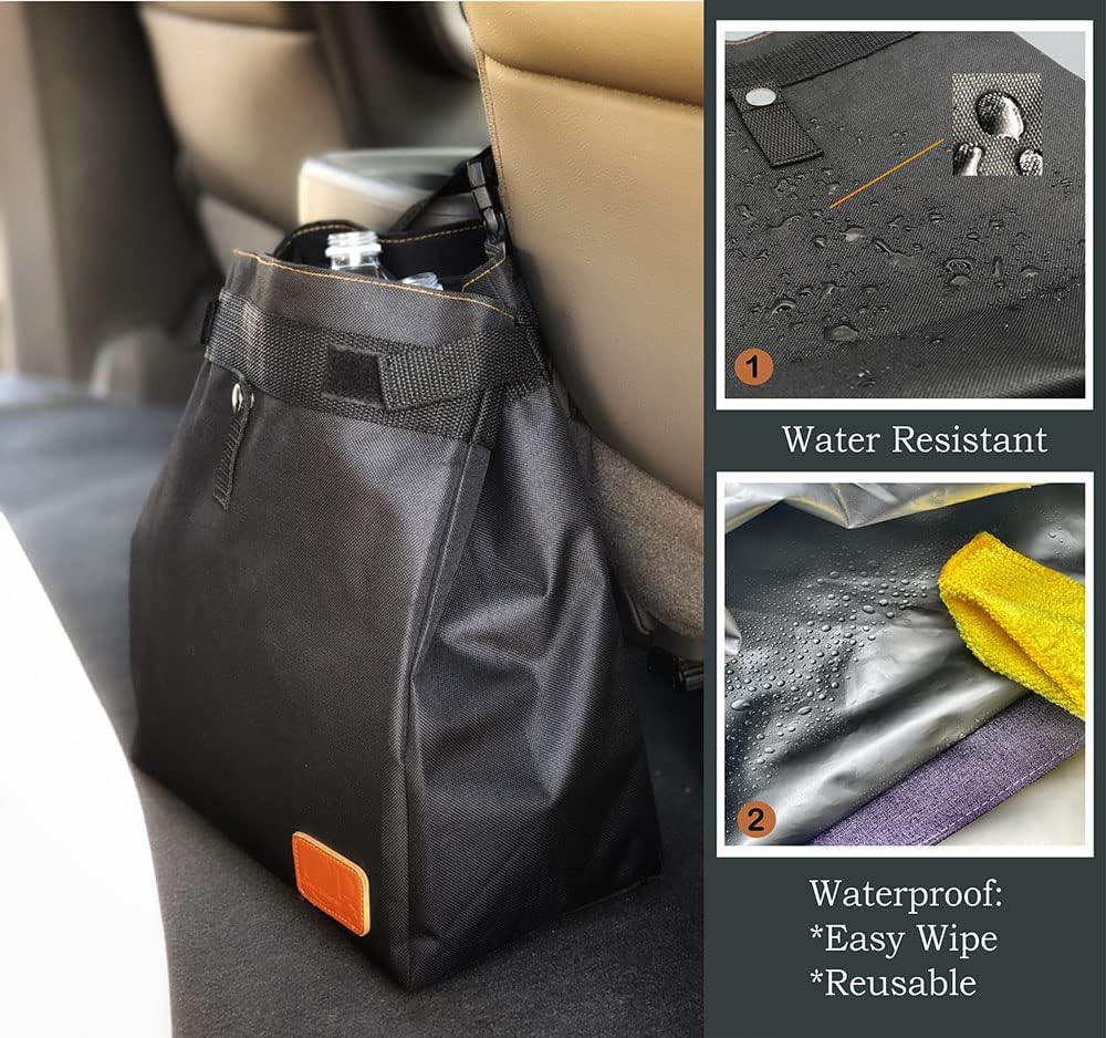 CP CLEVER PINKPHIN Car Trash Can Hanging for Headrest, Extra Large Waterproof Auto Garbage Bag Organizer, Collapsible Vehicle Waste Bin (Gray)