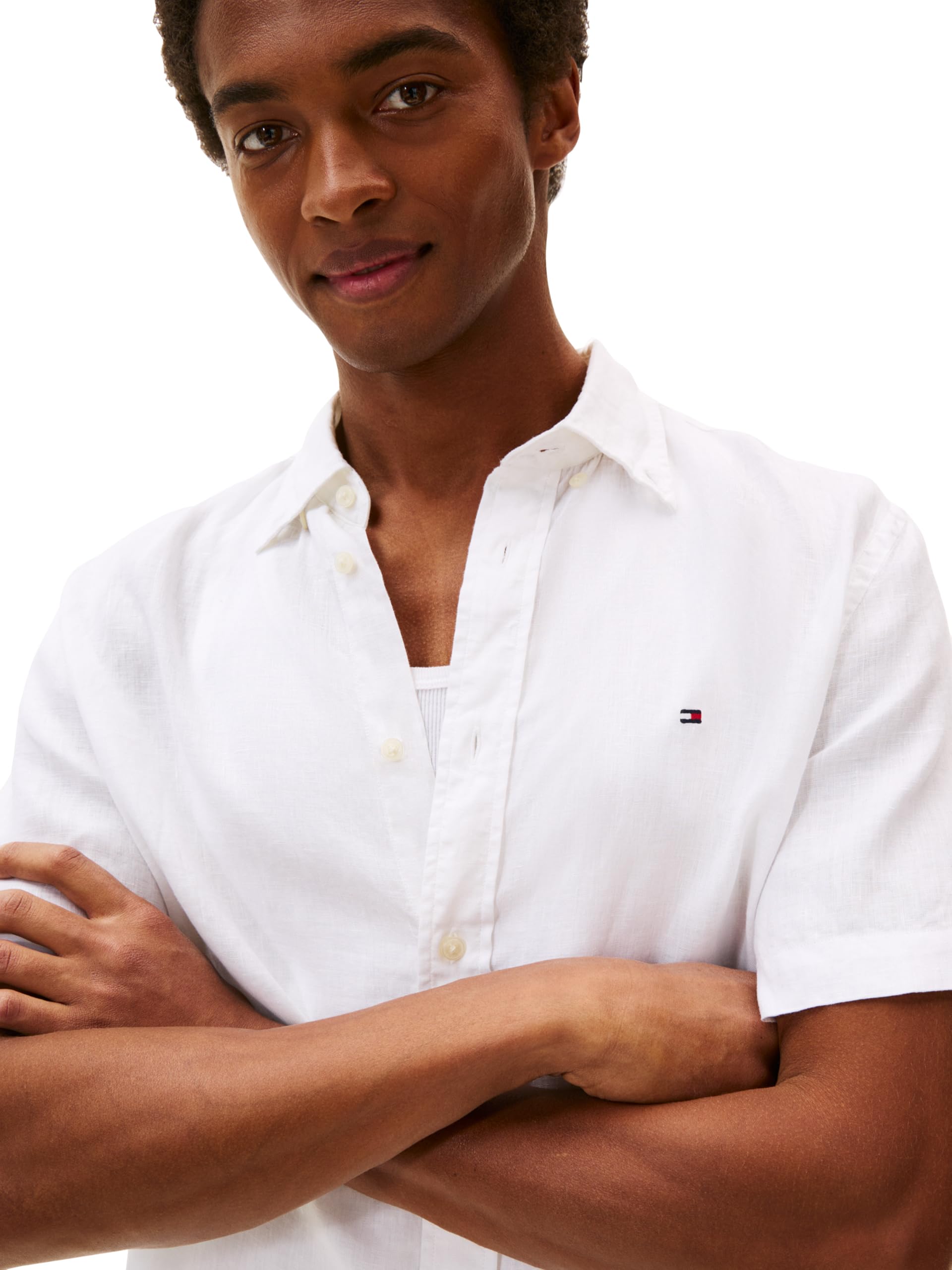 Tommy Hilfiger Herren Short Sleeve Casual Linen Button Down Shirts in Regular Fit Kurzärmelige, lässige Leinenhemden mit Knopfleiste in normaler Passform (1er Pack)