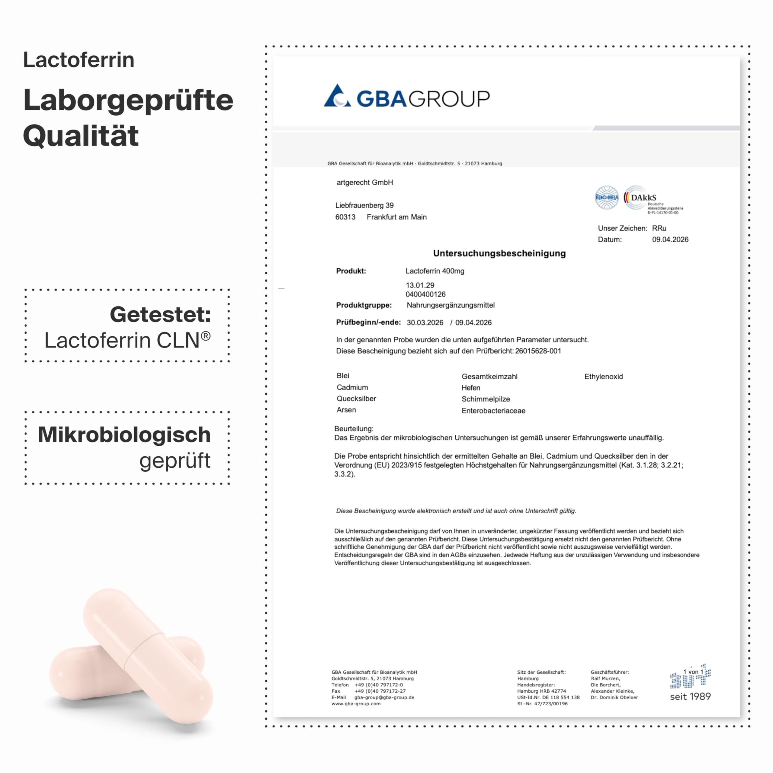 Lactoferrin CLN® 97% – 60 Kapseln, 400mg täglich | Premium-Qualität, gut verträglich & ohne Zusatzstoffe | Hochreines eisenbindendes Milchprotein