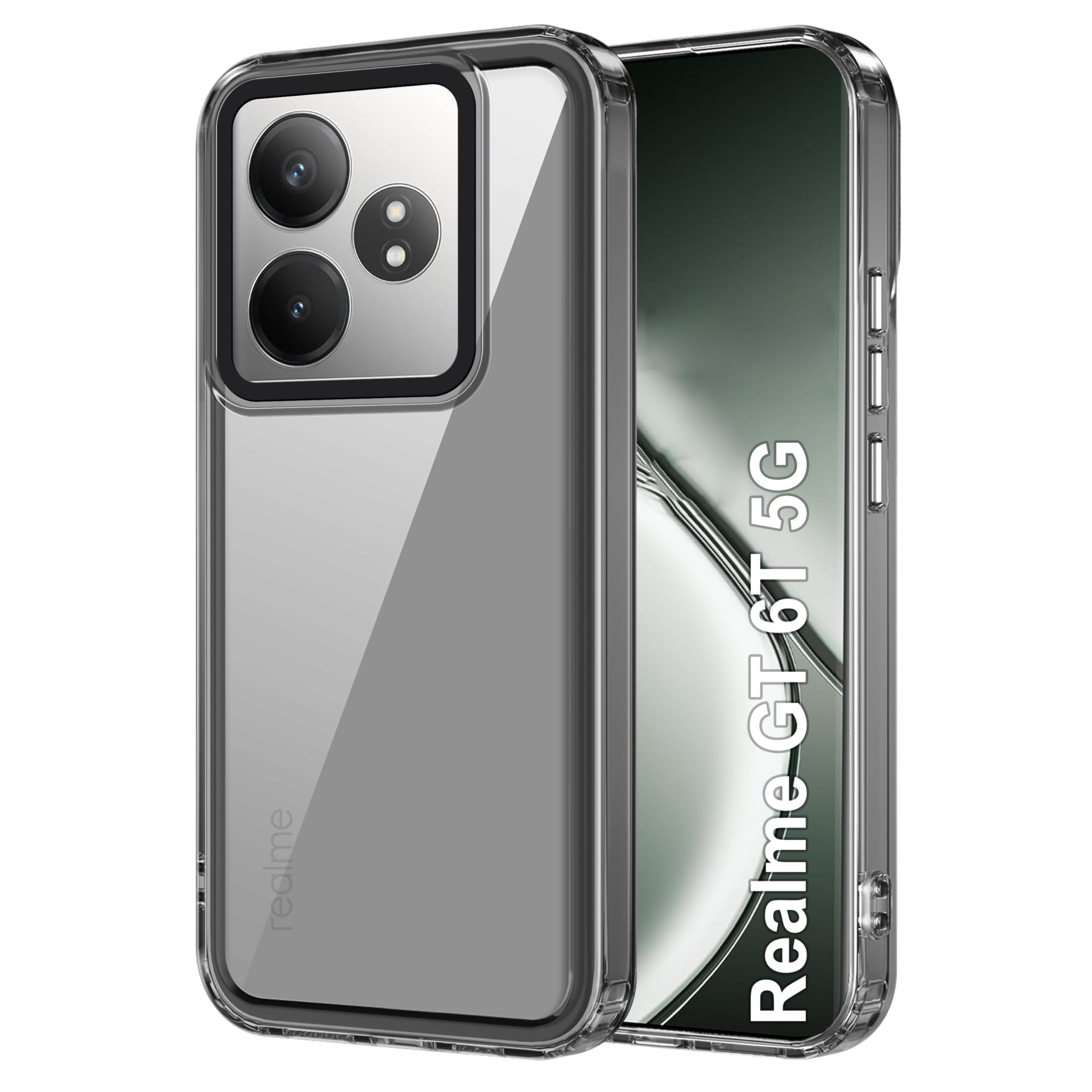 amazon basics Back Case Cover for Realme GT 6T 5G (Polycarbonate, Thermoplastic Polyurethane_Translucent Black)