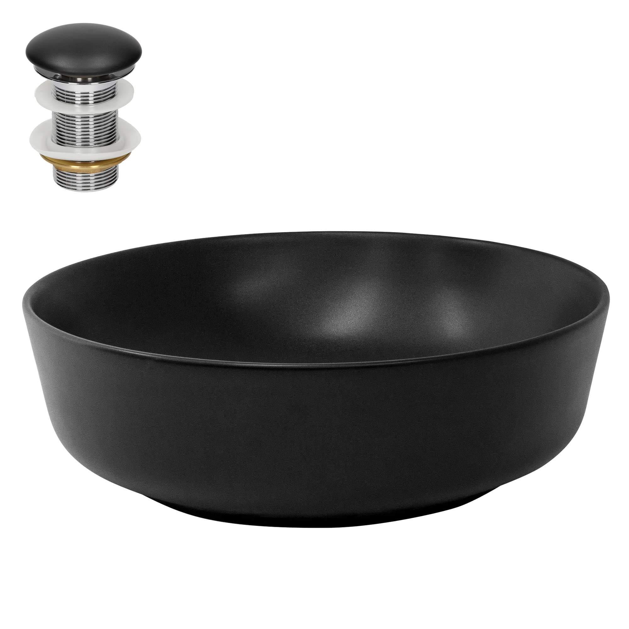 ML-Design Lavabo de Cerámica Negro Mate Redondo Ø 280 x 150 mm Con Agujero De Desagüe Lavamanos Moderno De Encimera Sobremesa De Superficie Pila Para Baño Aseo Fregadero Diseño Minimalista — view 36