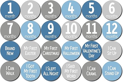 Calcomanías mensuales para bebés Calcomanías de hitos infantiles Calcomanías para recién nacidos Calcomanías de mes para niño (azulgris)