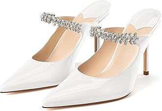 MIRAAZZURRA Women Heeled Mules Rhinestone Strappy Pointed Toe Mules Stiletto High Heels Slip On Bridal Sandals for Women
