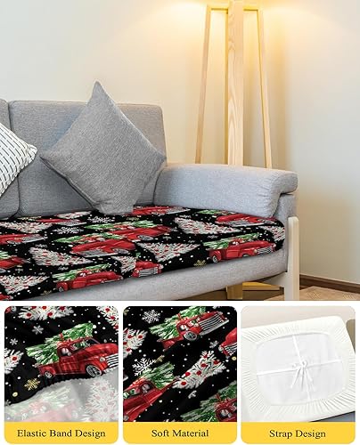 Miniatura 4 de Fundas de cojín elásticas para sofá de automóvil, color rojo navideño, seccional, individual, en forma de T, protector de muebles con parte inferior